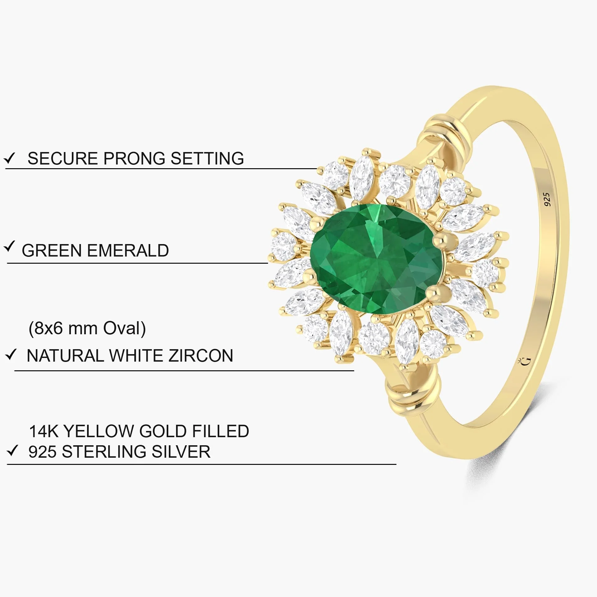 Green Emerald oval shape stone Engagement ring - Image 3
