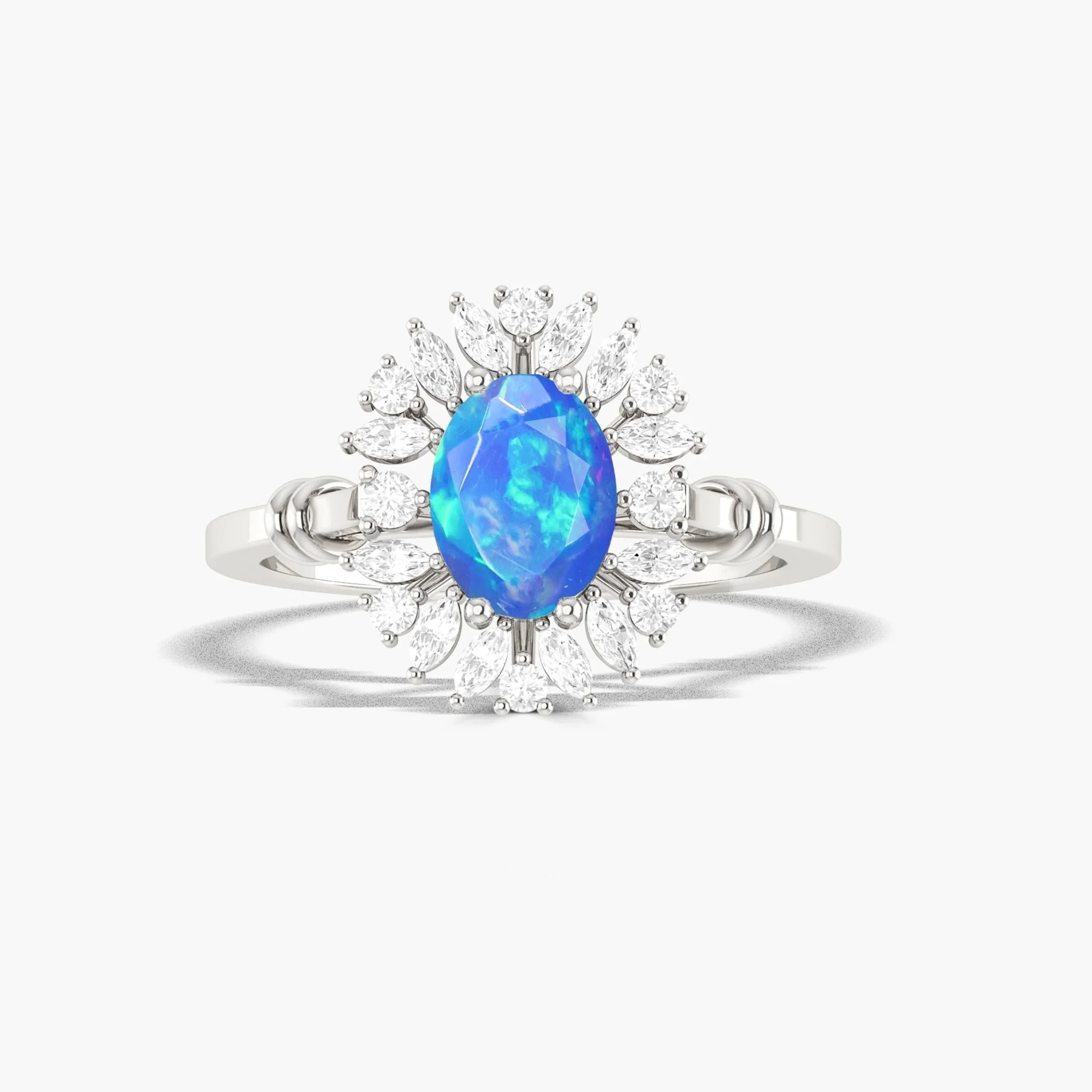 Stunning blue fire opal with Sparkle Cubic Zirconia Statement ring - Image 5