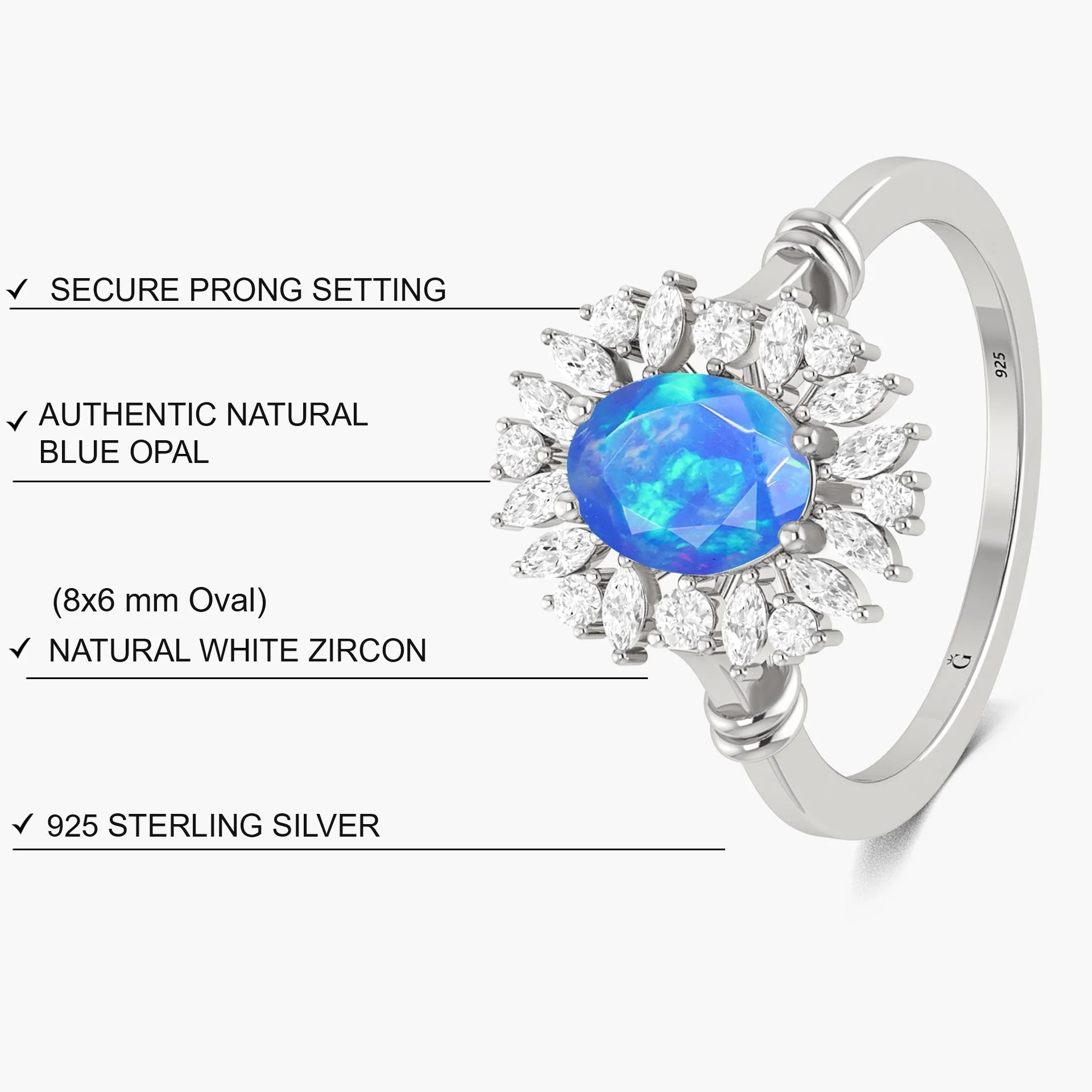 Stunning blue fire opal with Sparkle Cubic Zirconia Statement ring - Image 6