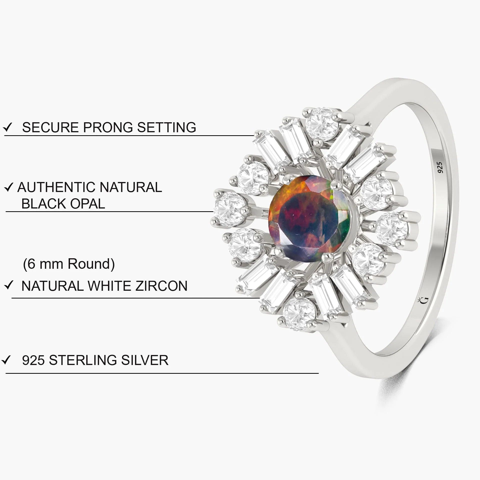 Round Black Rainbow fire Ethiopian opal wedding ring - Image 5