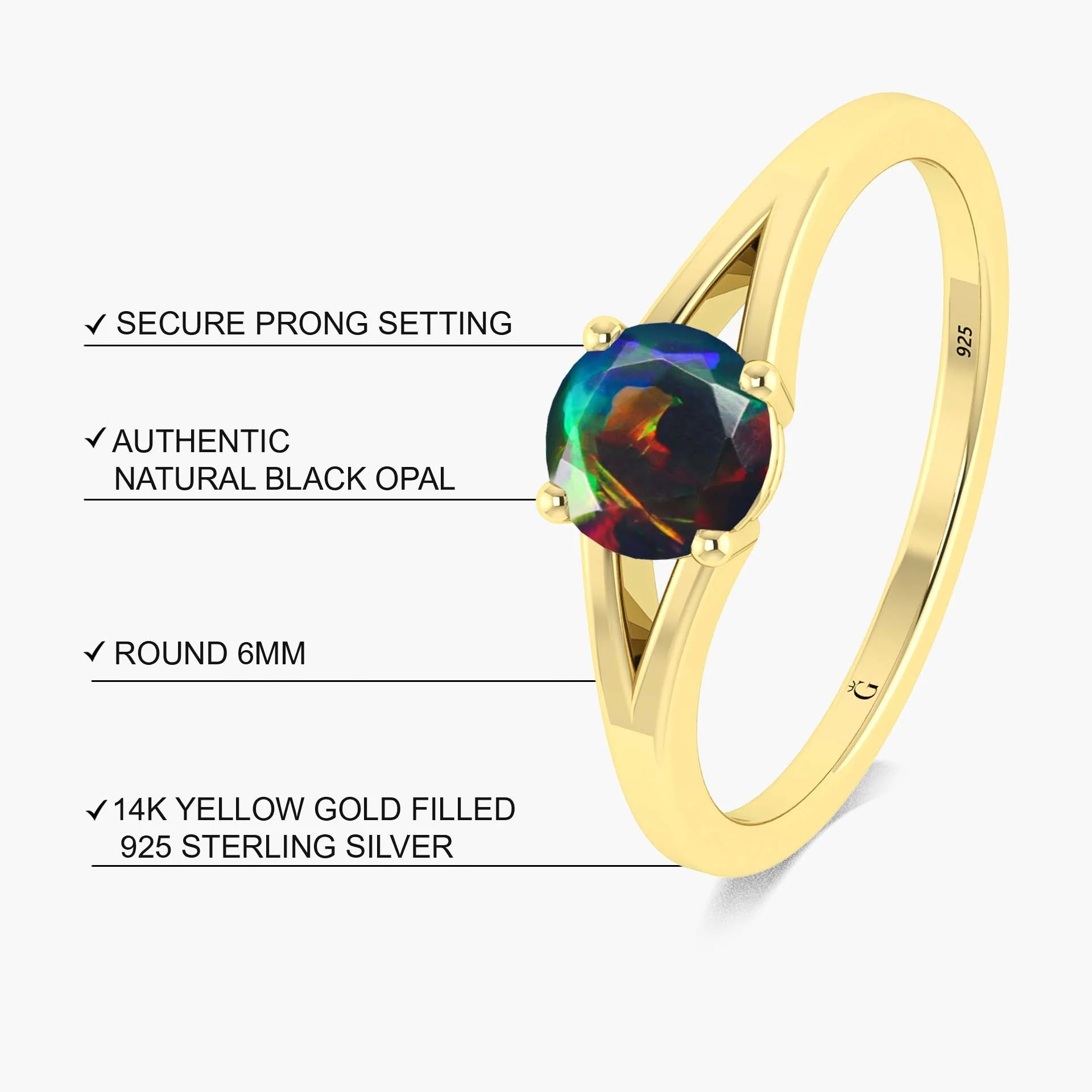 Beautiful dainty round black fire opal ring for women - Image 4