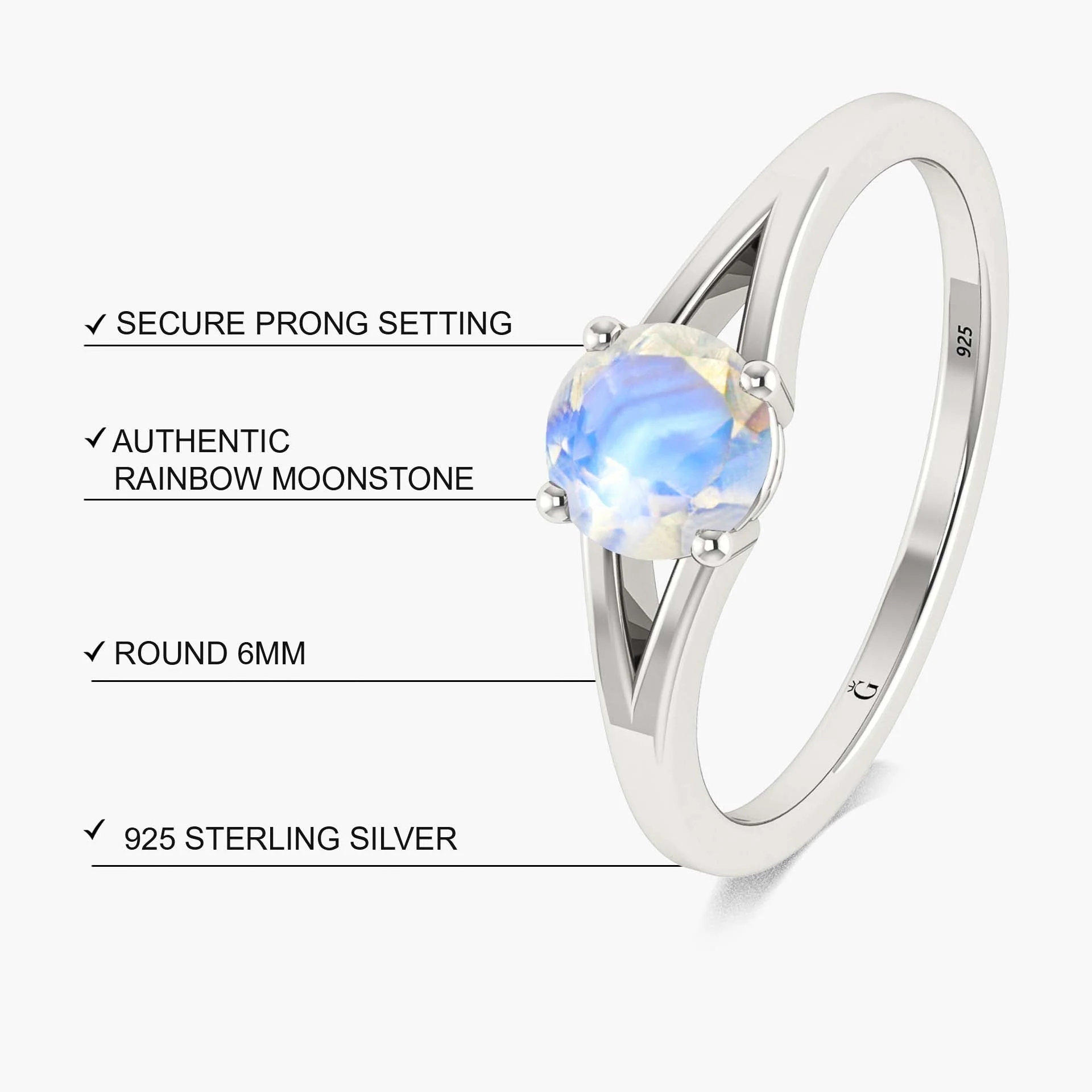 6 MM Round Moonstone Wedding Statement ring - Image 7