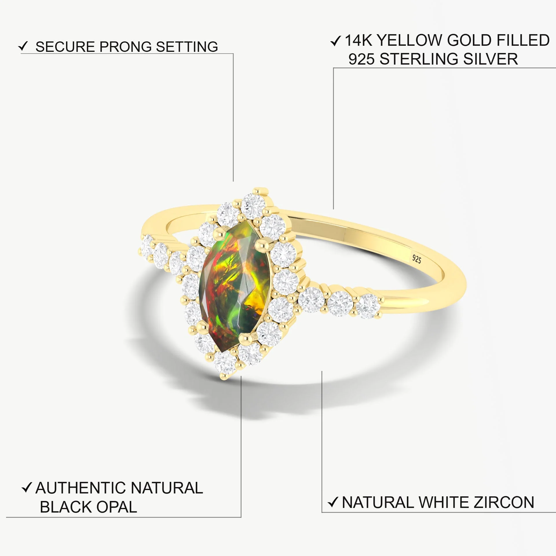 Beautiful black multi rainbow fire Marquise opal ring - Image 4
