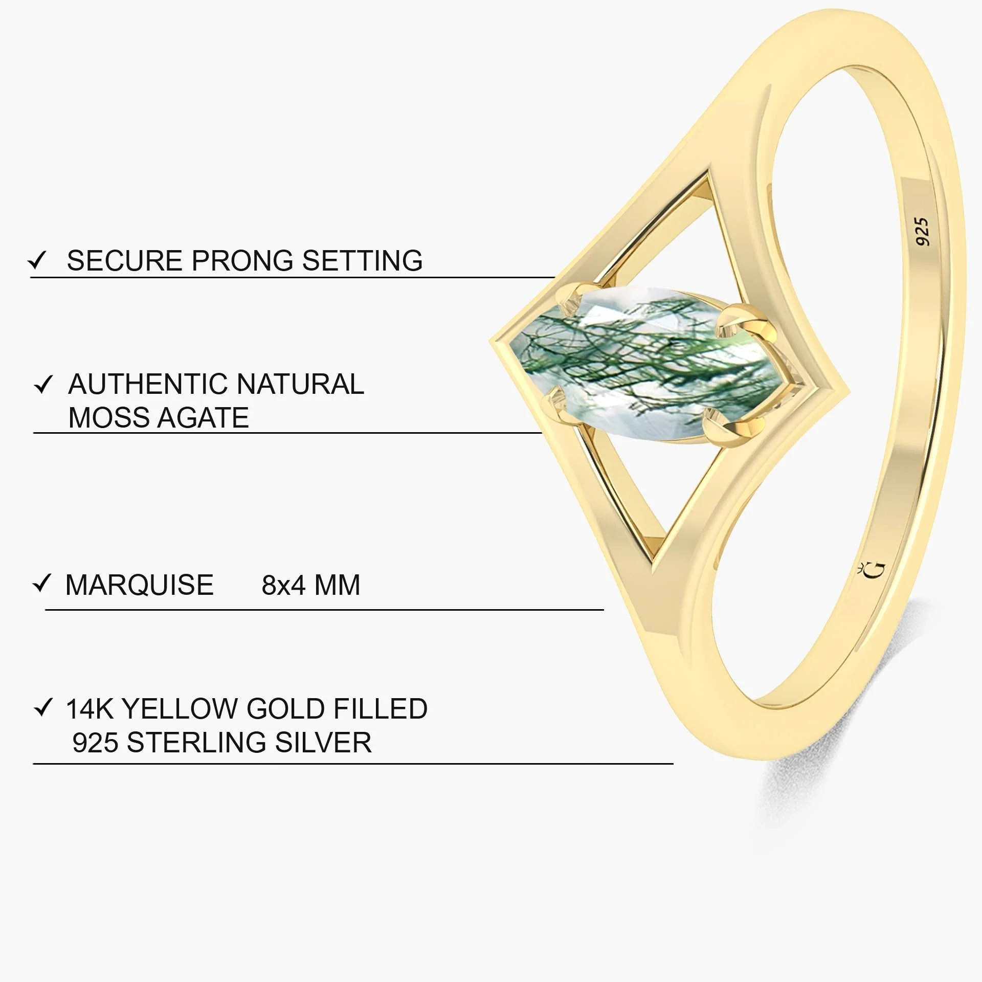 Dainty Marquise Shape Moss Agate Handcrafted ring - Image 6