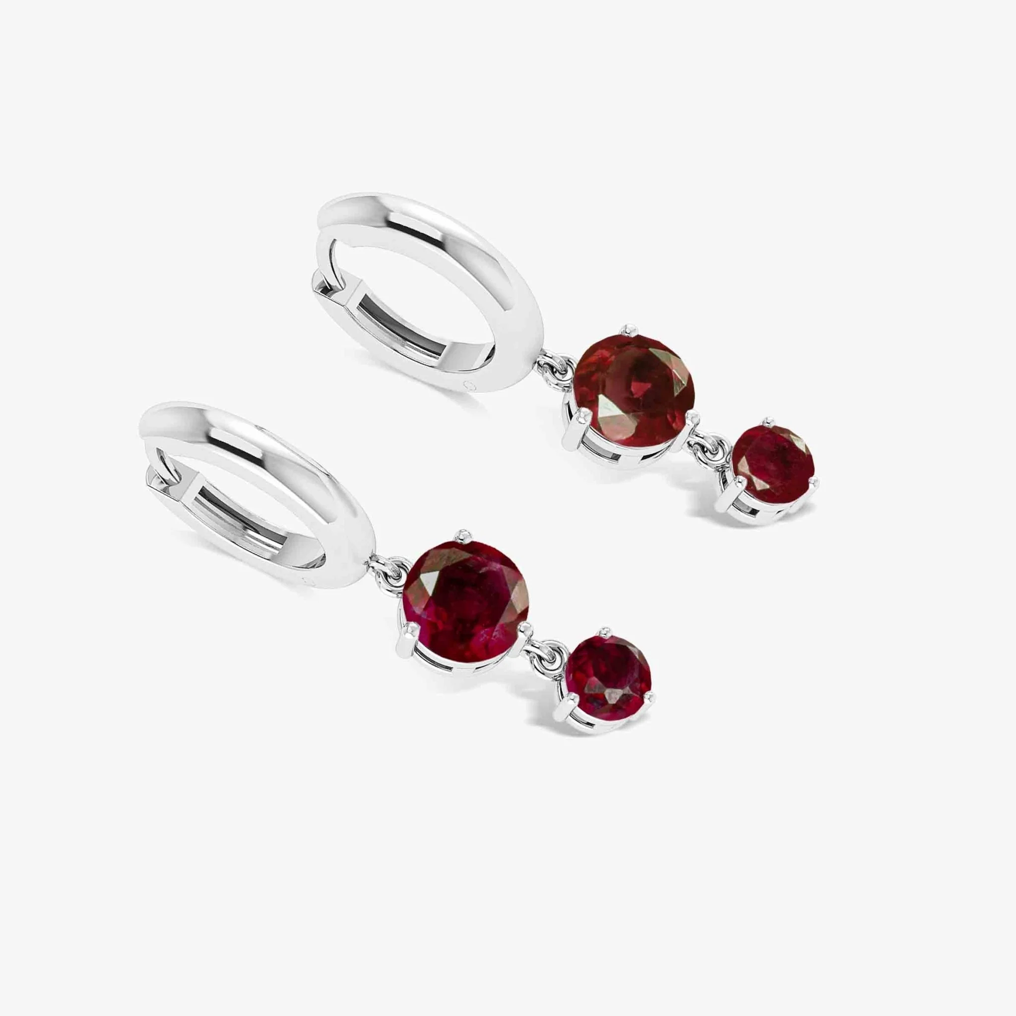2 Round Stone Natural Ruby Drop Hoop Earrings - Image 4