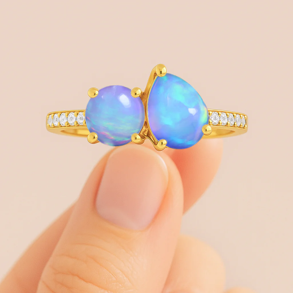 2-Stone Blue Opal Ring in 925 Sterling Silver Pear & Round, 1.70 CRT - Image 11