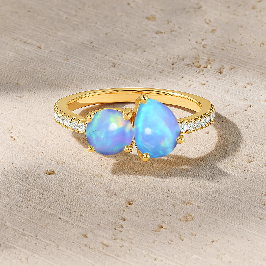 2-Stone Blue Opal Ring in 925 Sterling Silver Pear & Round, 1.70 CRT - Image 12