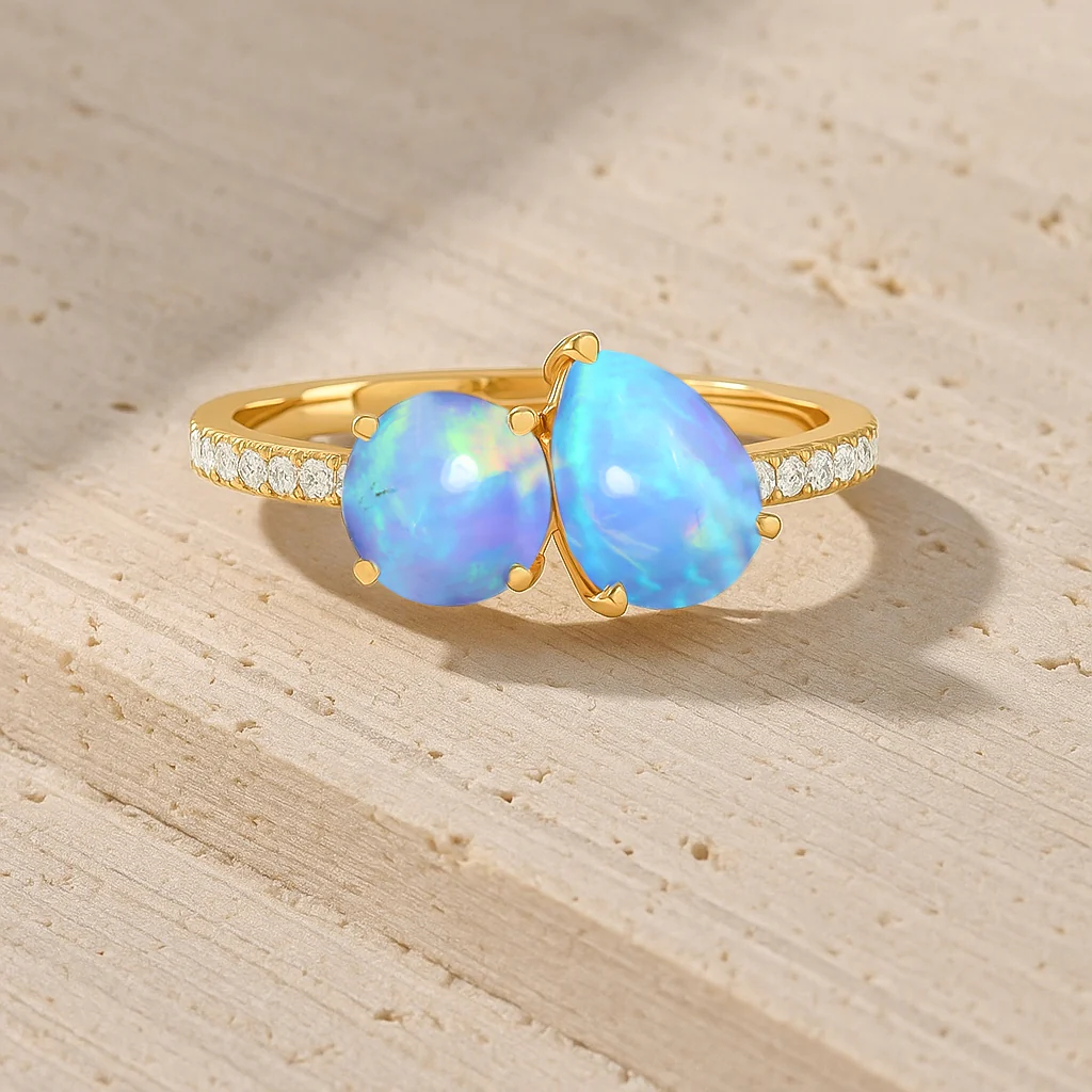 2-Stone Blue Opal Ring in 925 Sterling Silver Pear & Round, 1.70 CRT - Image 13