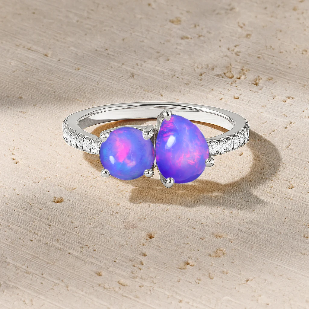 2-Stone Lavender Opal Ring in 925 Sterling Silver Pear & Round, 1.70 CRT - Image 5