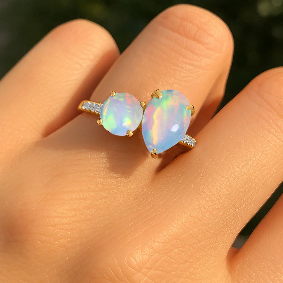 2-Stone White Opal Ring in 925 Sterling Silver Pear & Round, 1.70 CRT - Image 9