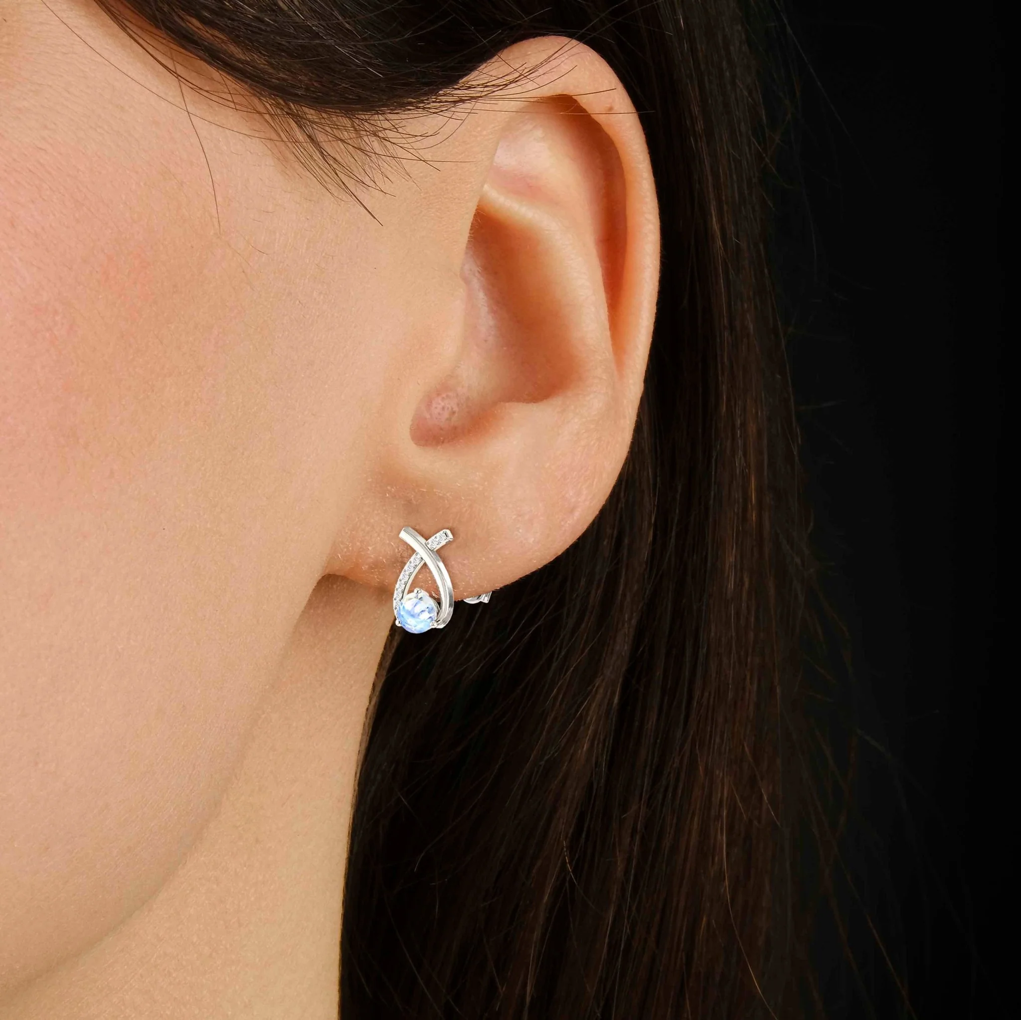 5MM Round Natural Moonstone Opal Stud Earrings - Image 3