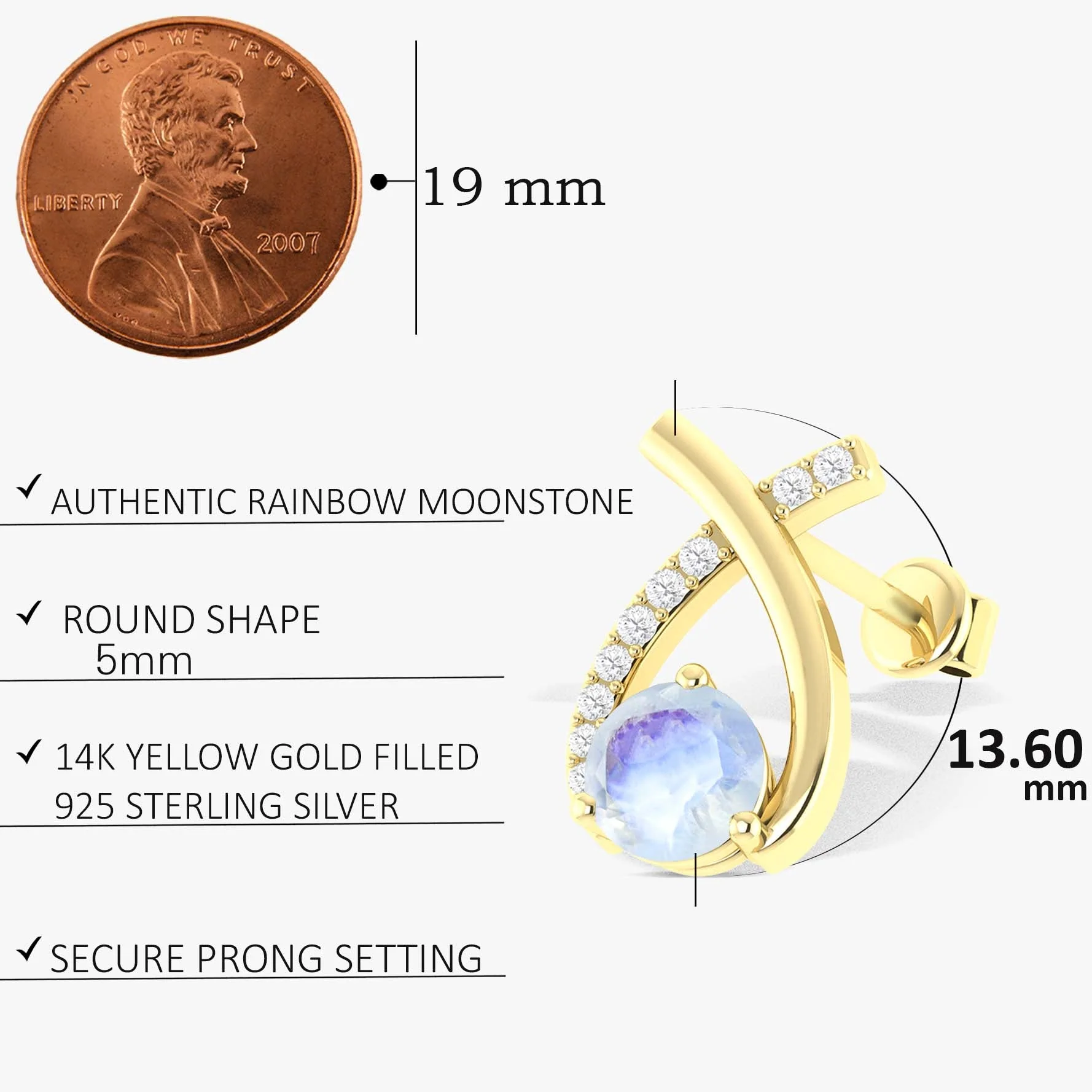 5MM Round Natural Moonstone Opal Stud Earrings - Image 5