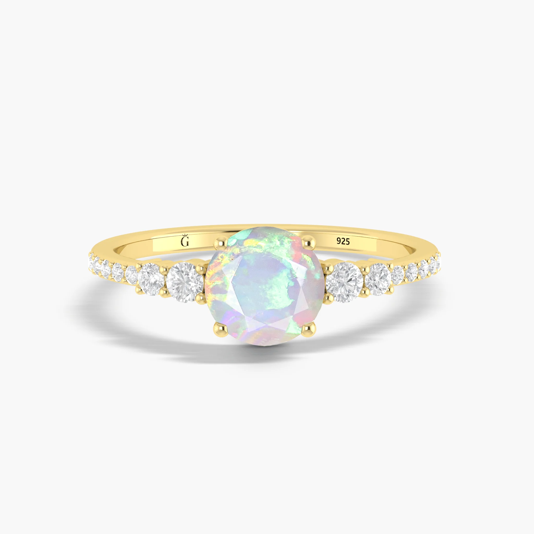 7MM Round Shape White Opal Solitaire Wedding Ring with Zircon