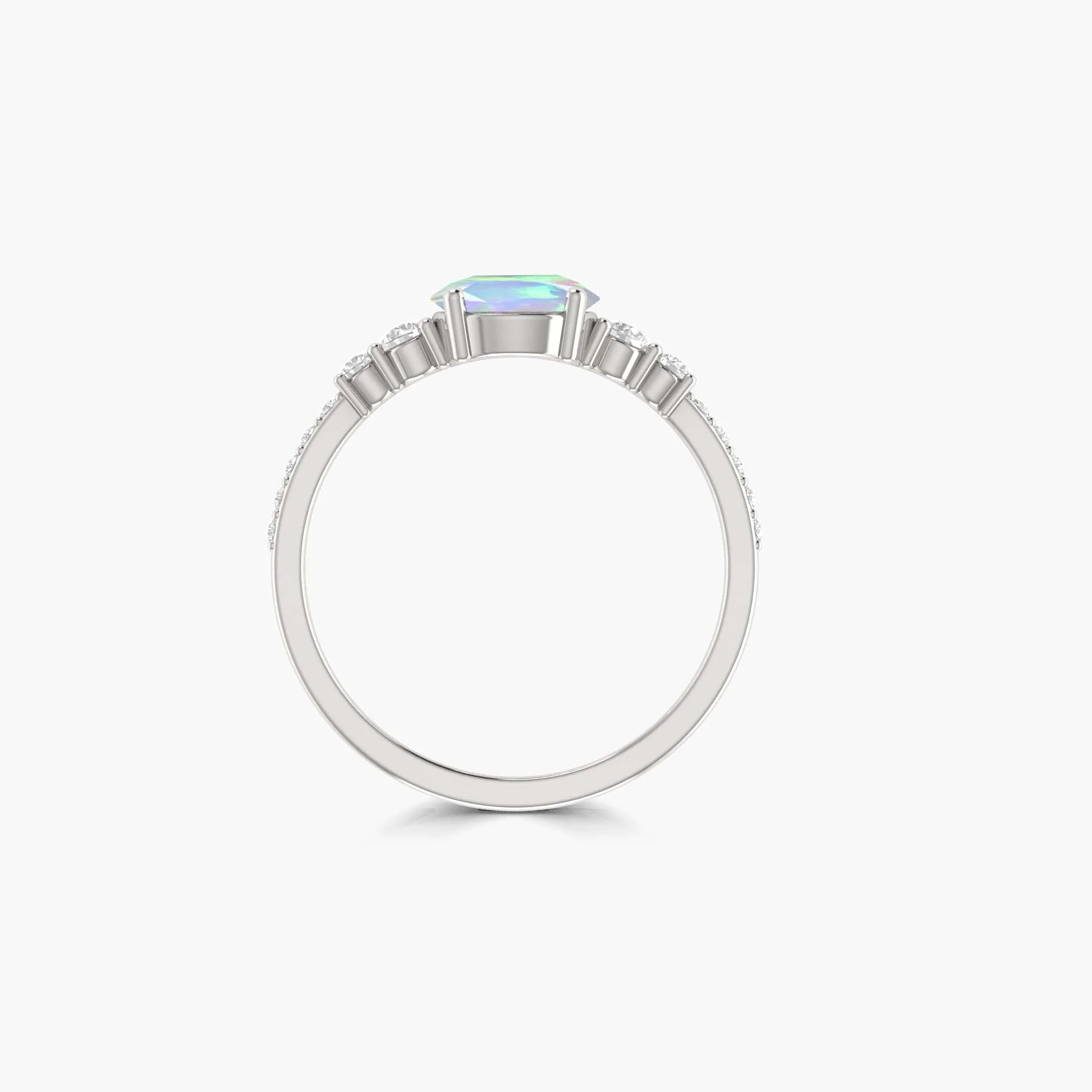 7MM Round Shape White Opal Solitaire Wedding Ring with Zircon - Image 4