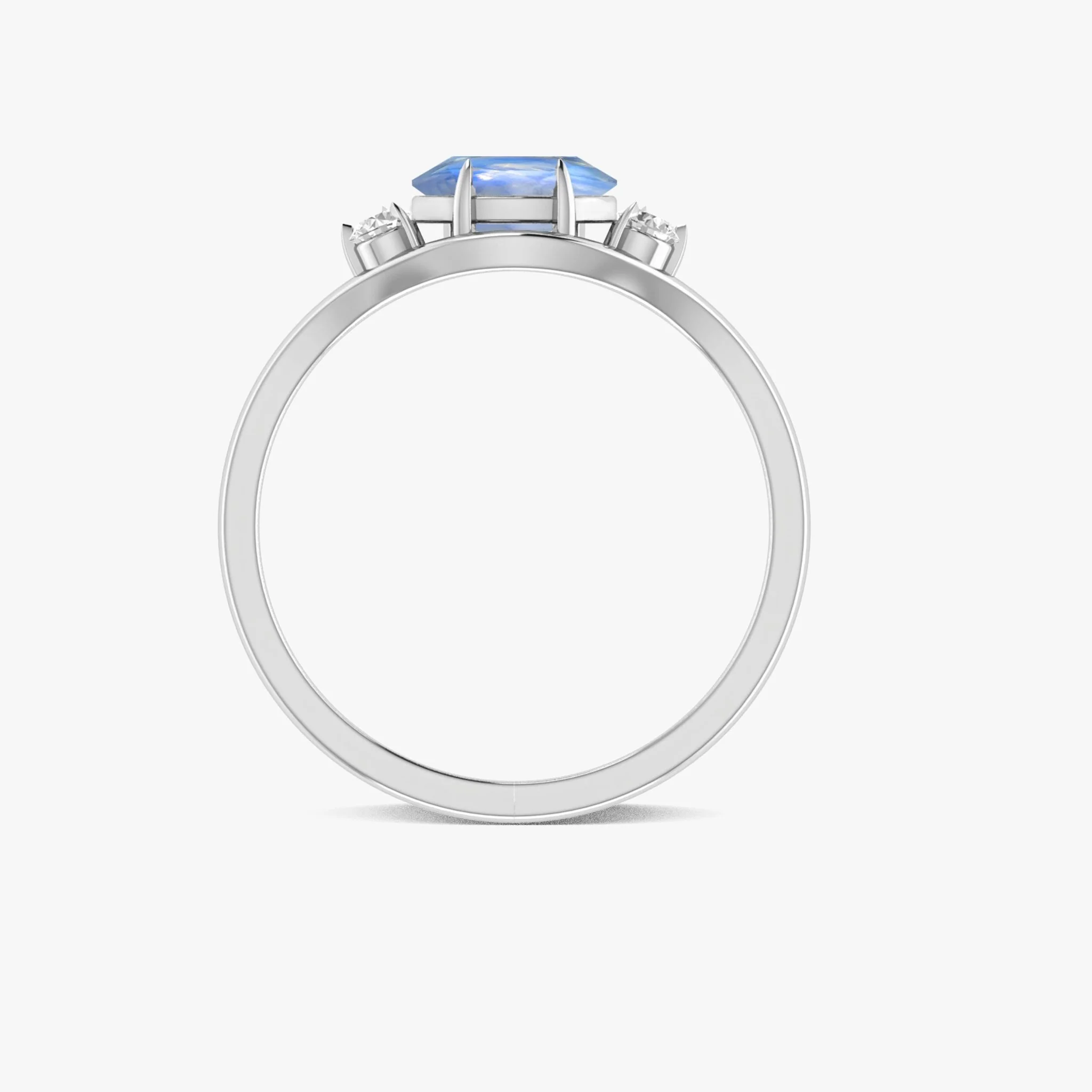 7X5 MM Natural Moonstone Three Stone Ring in Sterling Silver - Image 6