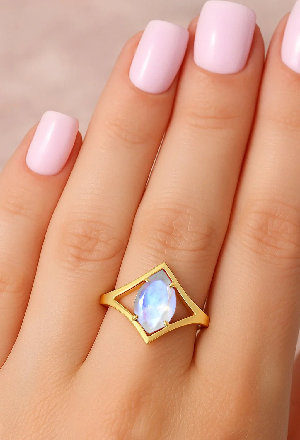 8X4 MM Moonstone Solitaire Ring in Sterling Silver - Image 2