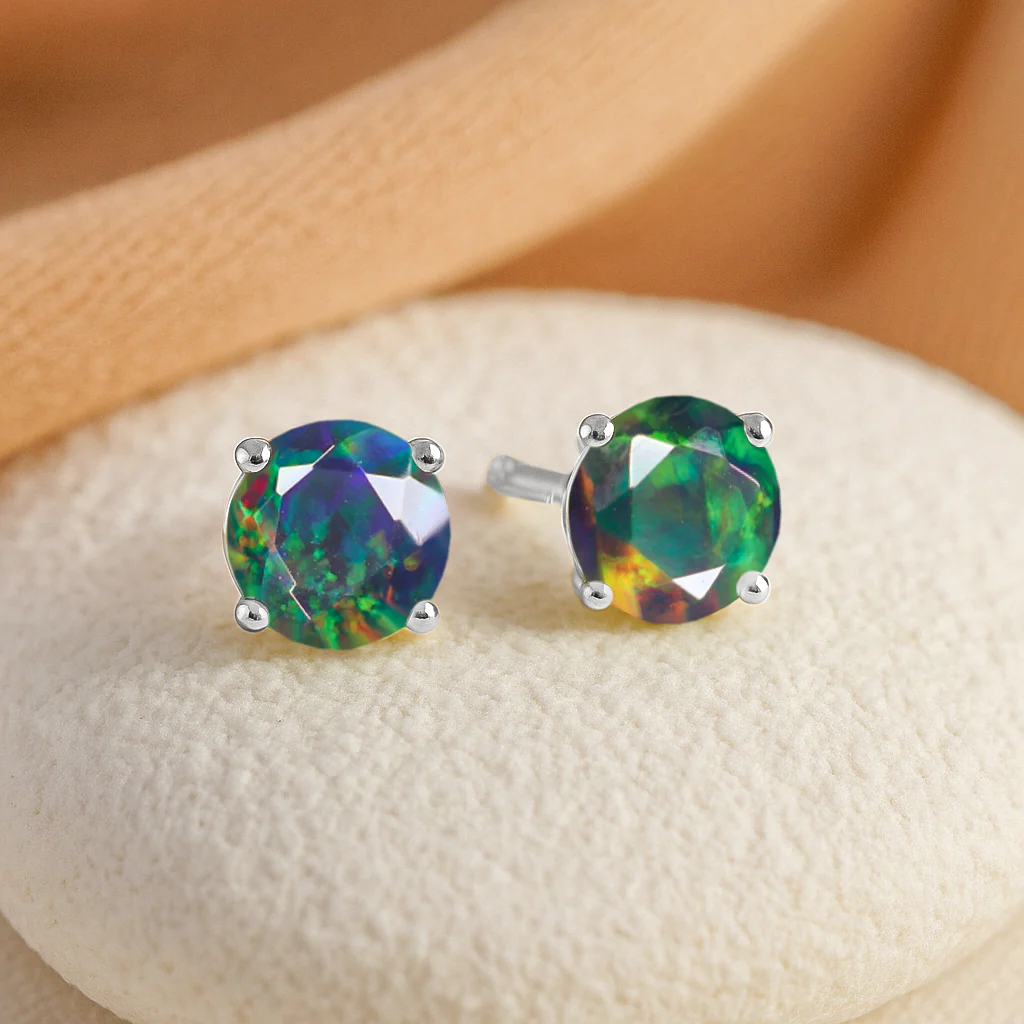 925 Silver Black Opal Round Stone Stud Earrings 5mm Gem 0.65 Ct - Image 4