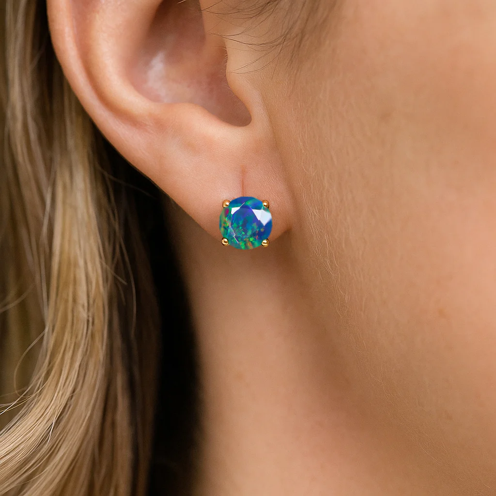 925 Silver Black Opal Round Stone Stud Earrings 5mm Gem 0.65 Ct - Image 9