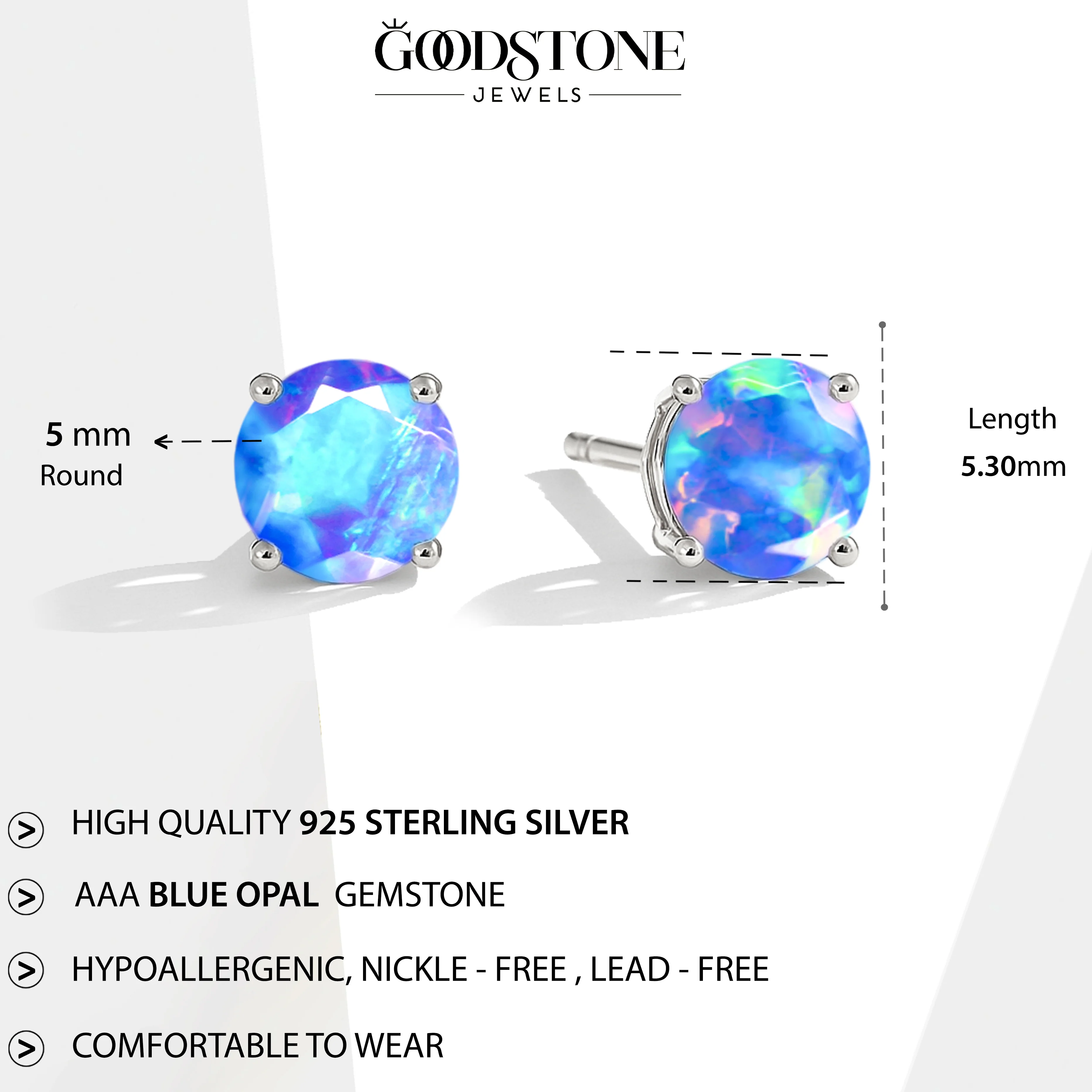 925 Silver Blue Opal Round Stone Stud Earrings 5mm Gem 0.65 Ct - Image 7