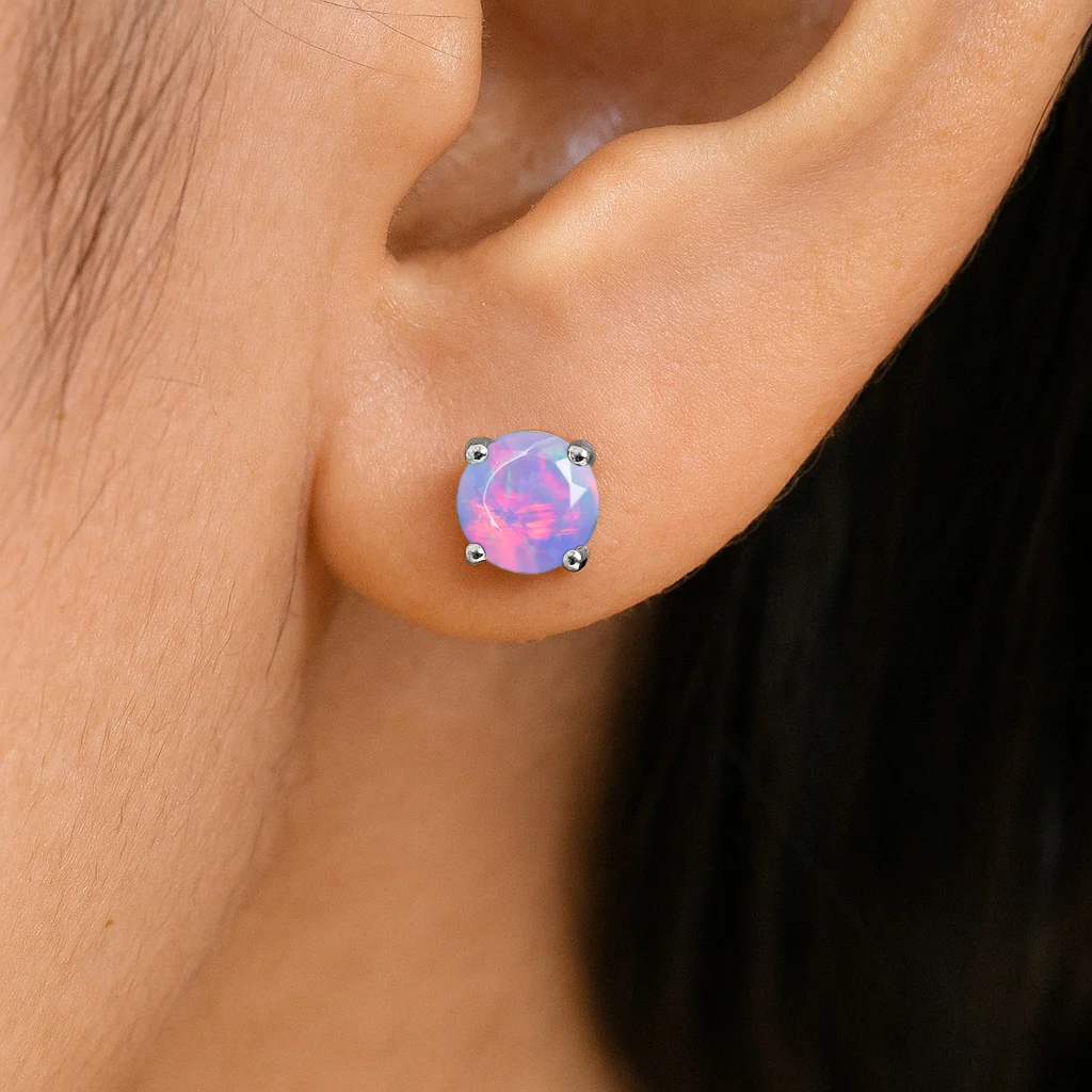 925 Silver Lavender Opal Round Stone Stud Earrings 5mm Gem 0.65 Ct - Image 4