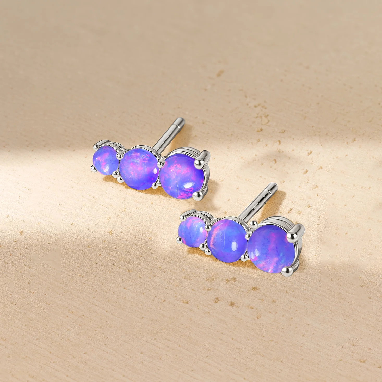 925 Silver Lavender Opal Triple Round Stud Earrings 5mm 4mm 3mm Stones 2.80ct - Image 2