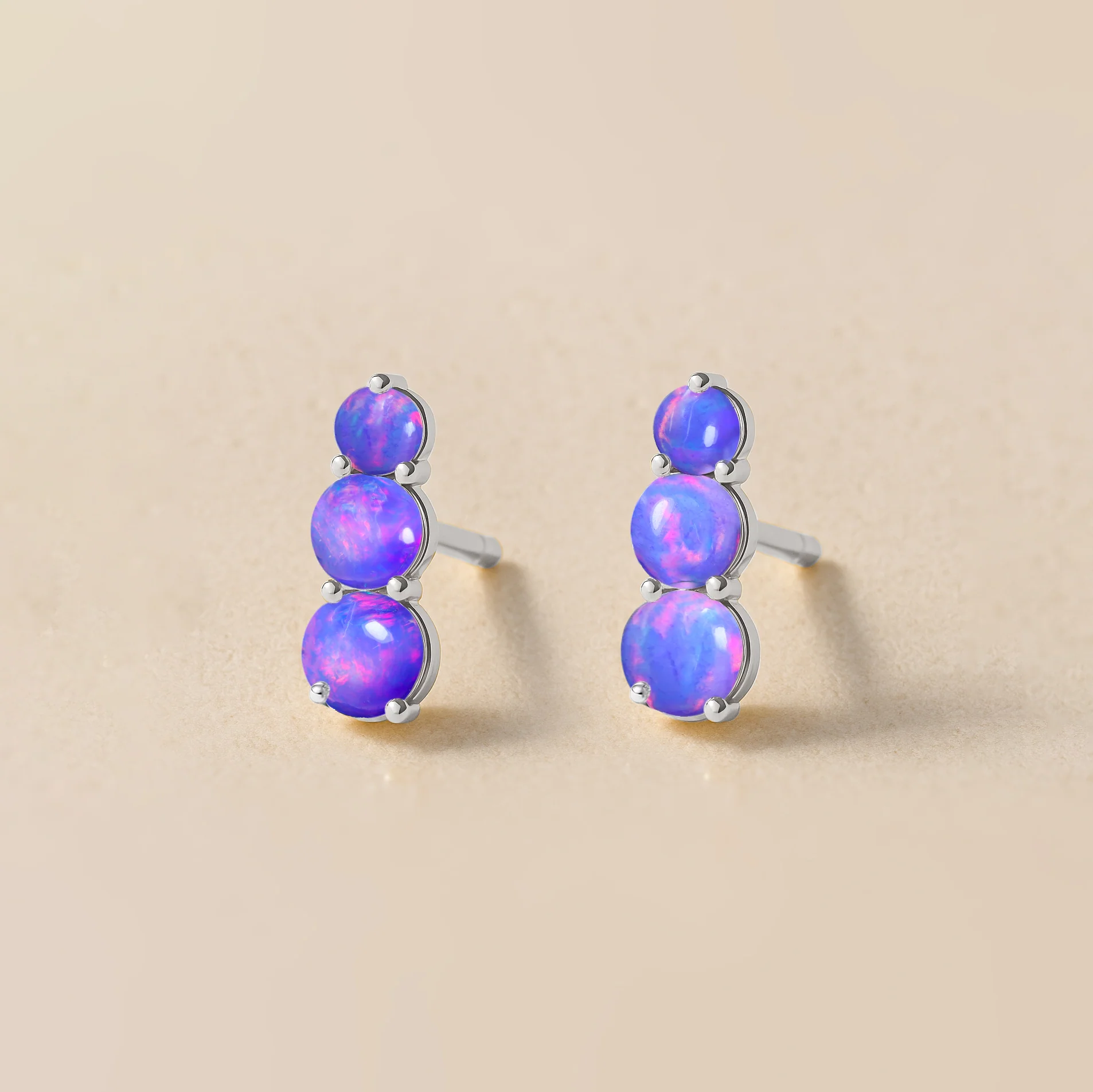 925 Silver Lavender Opal Triple Round Stud Earrings 5mm 4mm 3mm Stones 2.80ct - Image 3