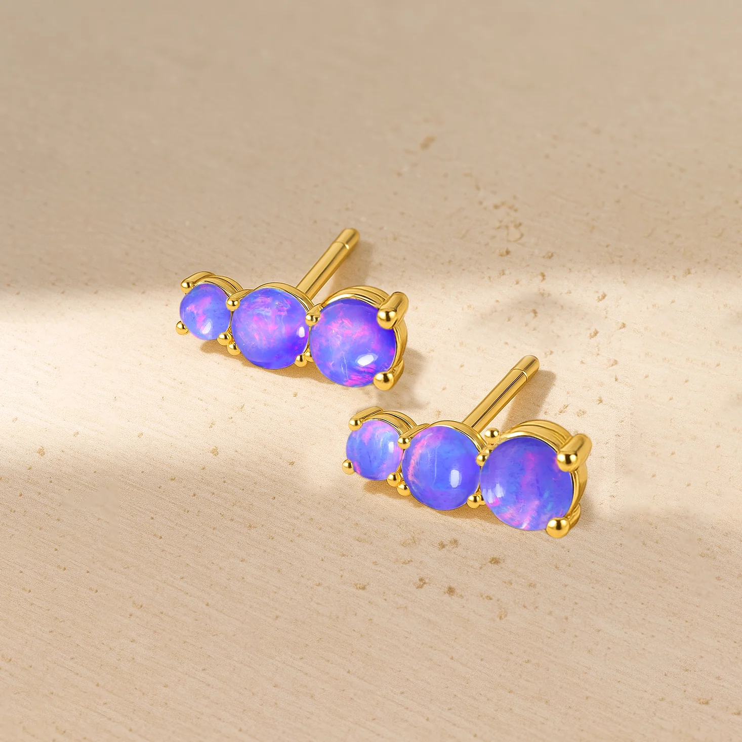 925 Silver Lavender Opal Triple Round Stud Earrings 5mm 4mm 3mm Stones 2.80ct - Image 9
