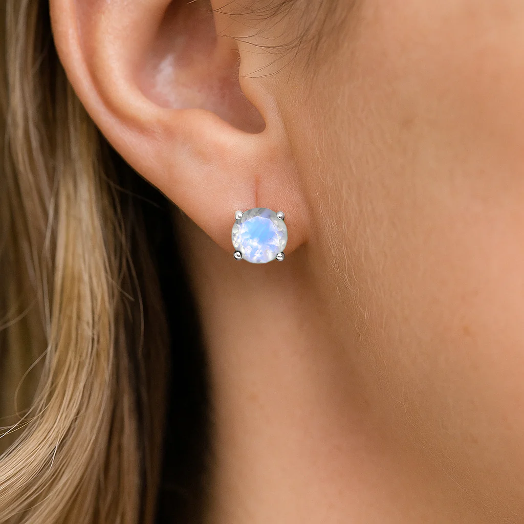 925 Silver Moonstone Round Stone Stud Earrings 5mm Gem 0.65 Ct - Image 15