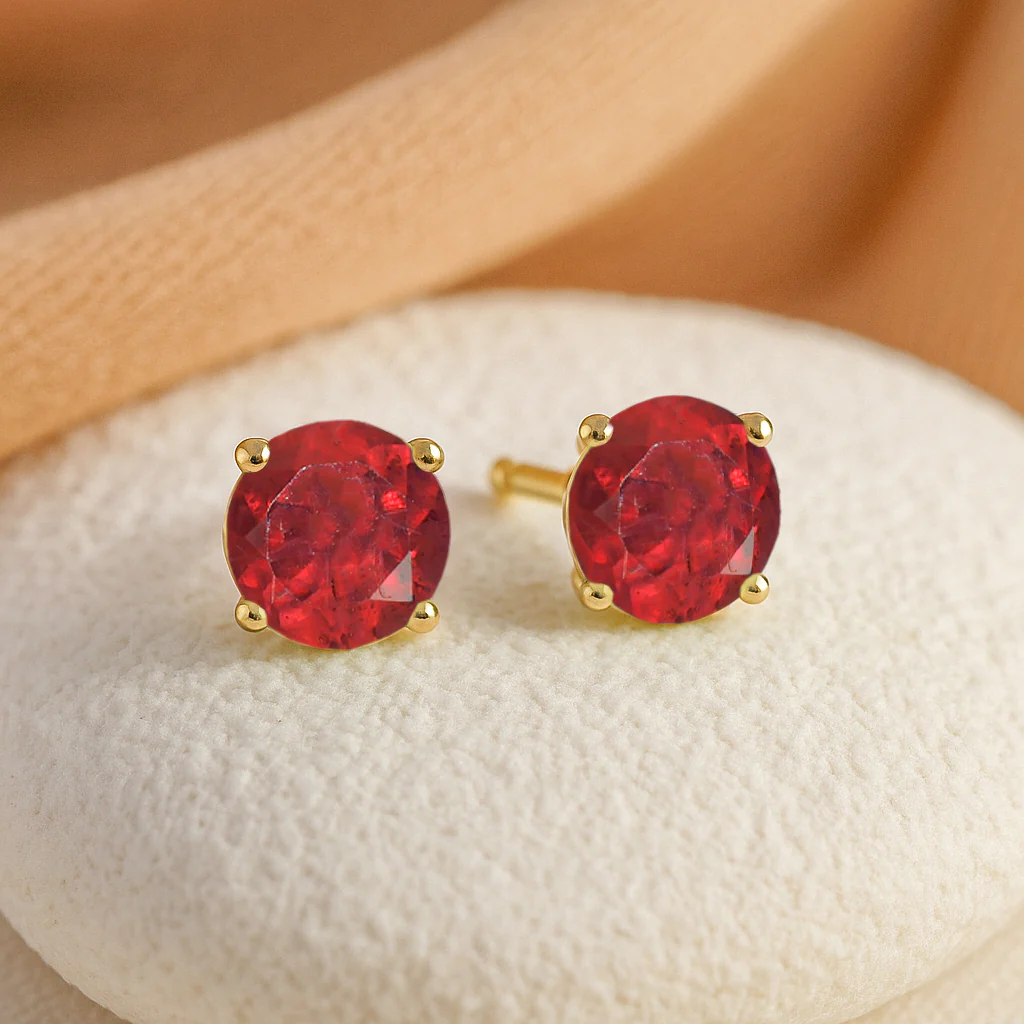925 Silver Ruby Round Stone Stud Earrings 5mm Gem 0.65 Ct - Image 11