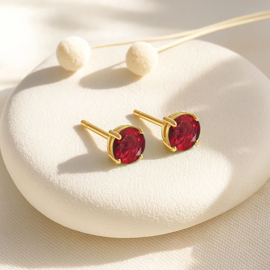 925 Silver Ruby Round Stone Stud Earrings 5mm Gem 0.65 Ct - Image 12
