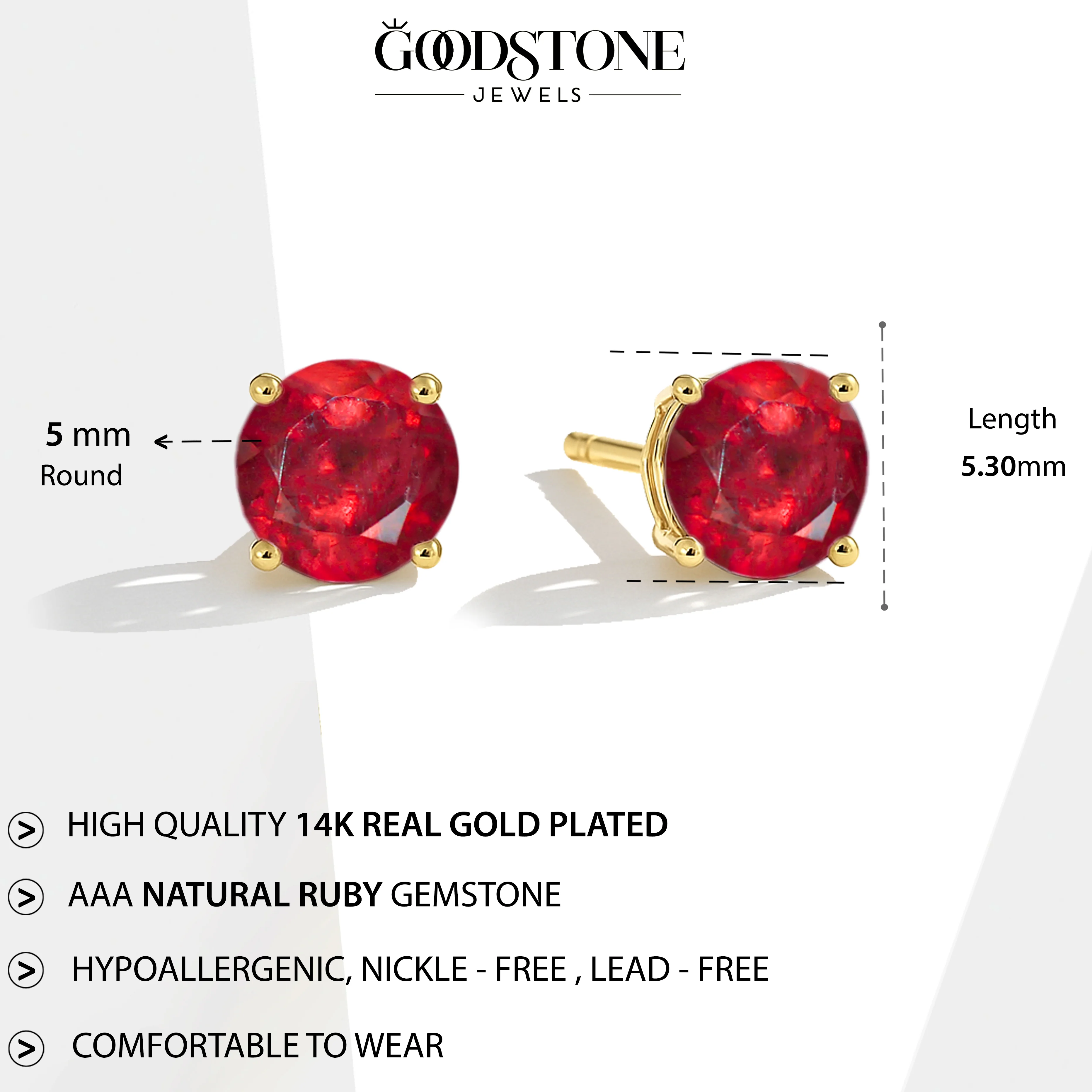 925 Silver Ruby Round Stone Stud Earrings 5mm Gem 0.65 Ct - Image 13