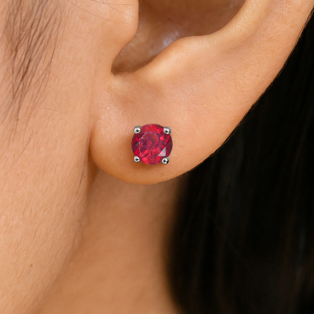 925 Silver Ruby Round Stone Stud Earrings 5mm Gem 0.65 Ct - Image 14