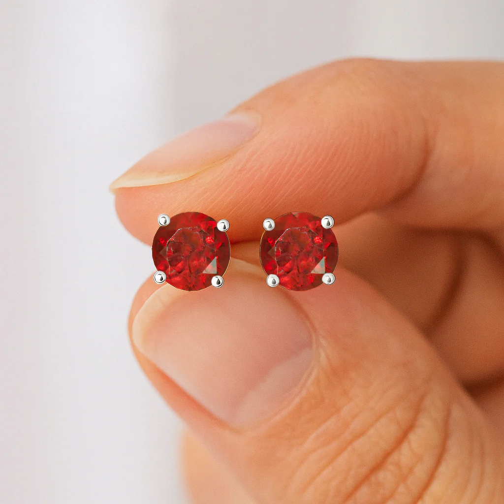 925 Silver Ruby Round Stone Stud Earrings 5mm Gem 0.65 Ct - Image 16