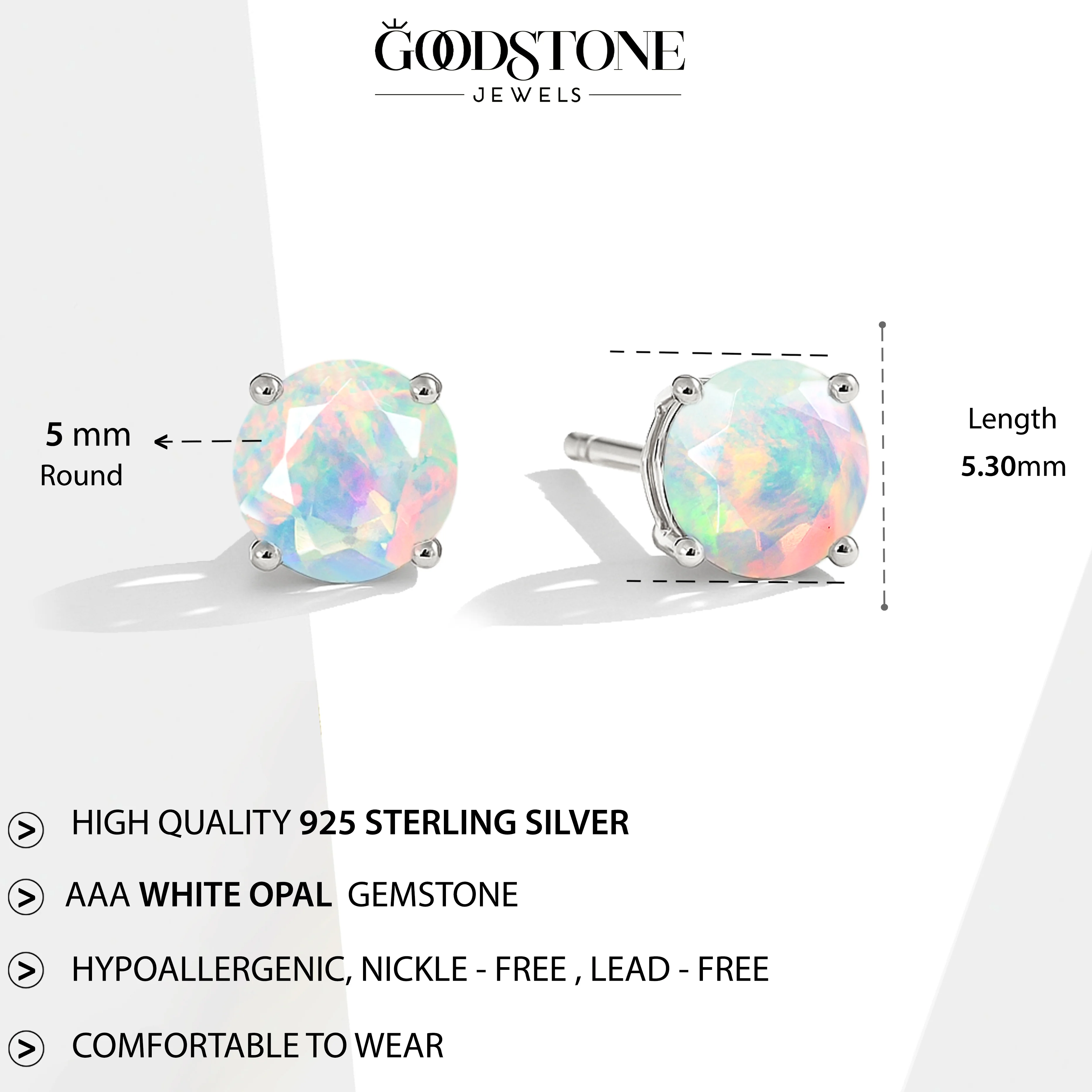925 Silver White Opal Round Stone Stud Earrings 5mm Gem 0.65 Ct - Image 11