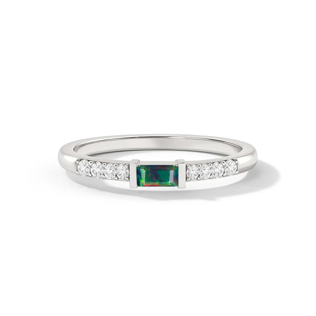 925 Sterling Silver Black Opal Baguette Multi Solitaire Ring with 4x2mm Stone 0.20ct