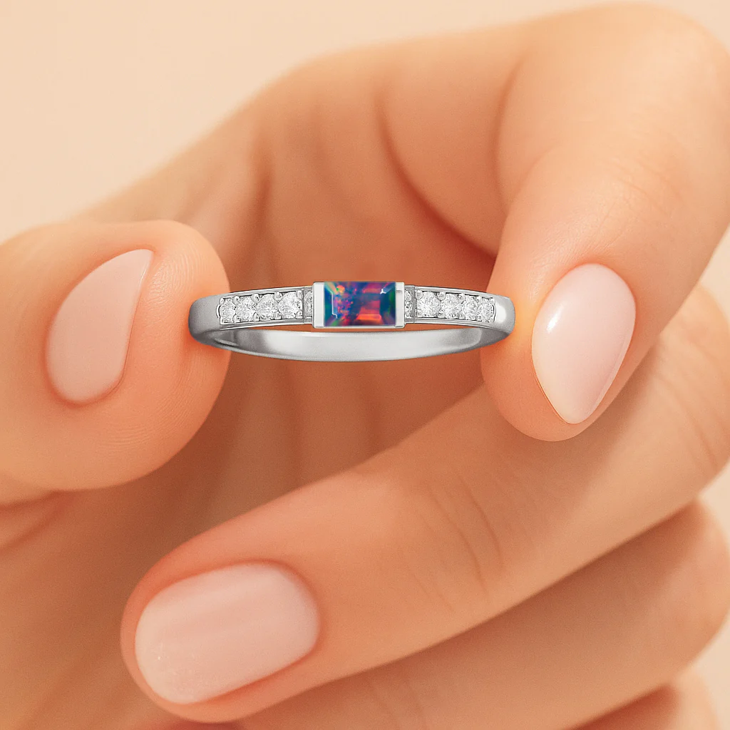 925 Sterling Silver Black Opal Baguette Multi Solitaire Ring with 4x2mm Stone 0.20ct - Image 3