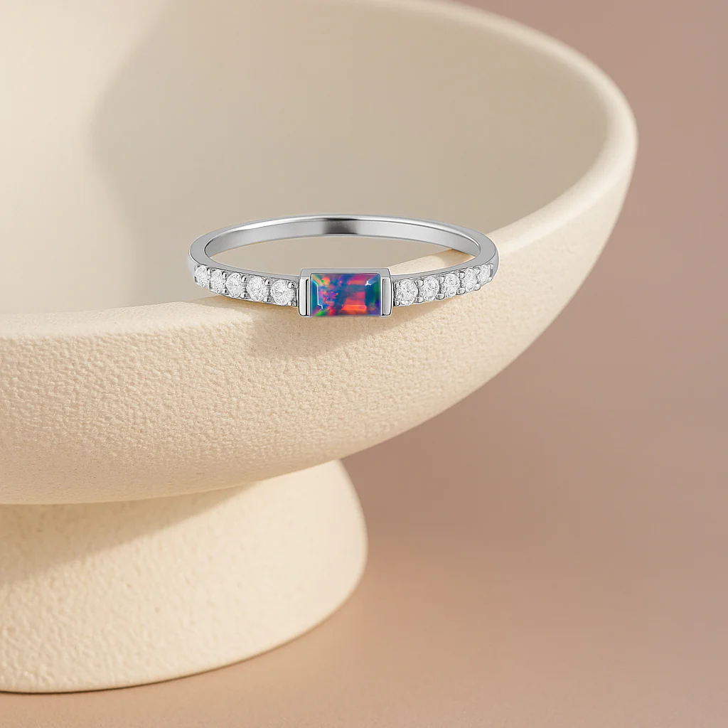 925 Sterling Silver Black Opal Baguette Multi Solitaire Ring with 4x2mm Stone 0.20ct - Image 4