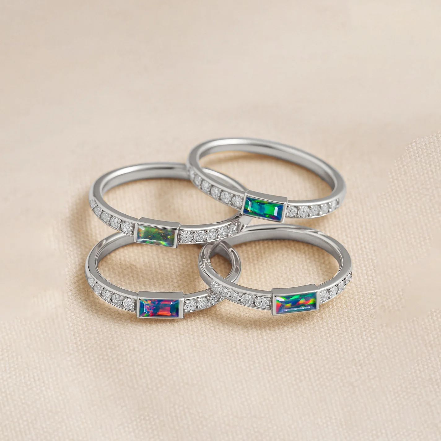925 Sterling Silver Black Opal Baguette Multi Solitaire Ring with 4x2mm Stone 0.20ct - Image 6