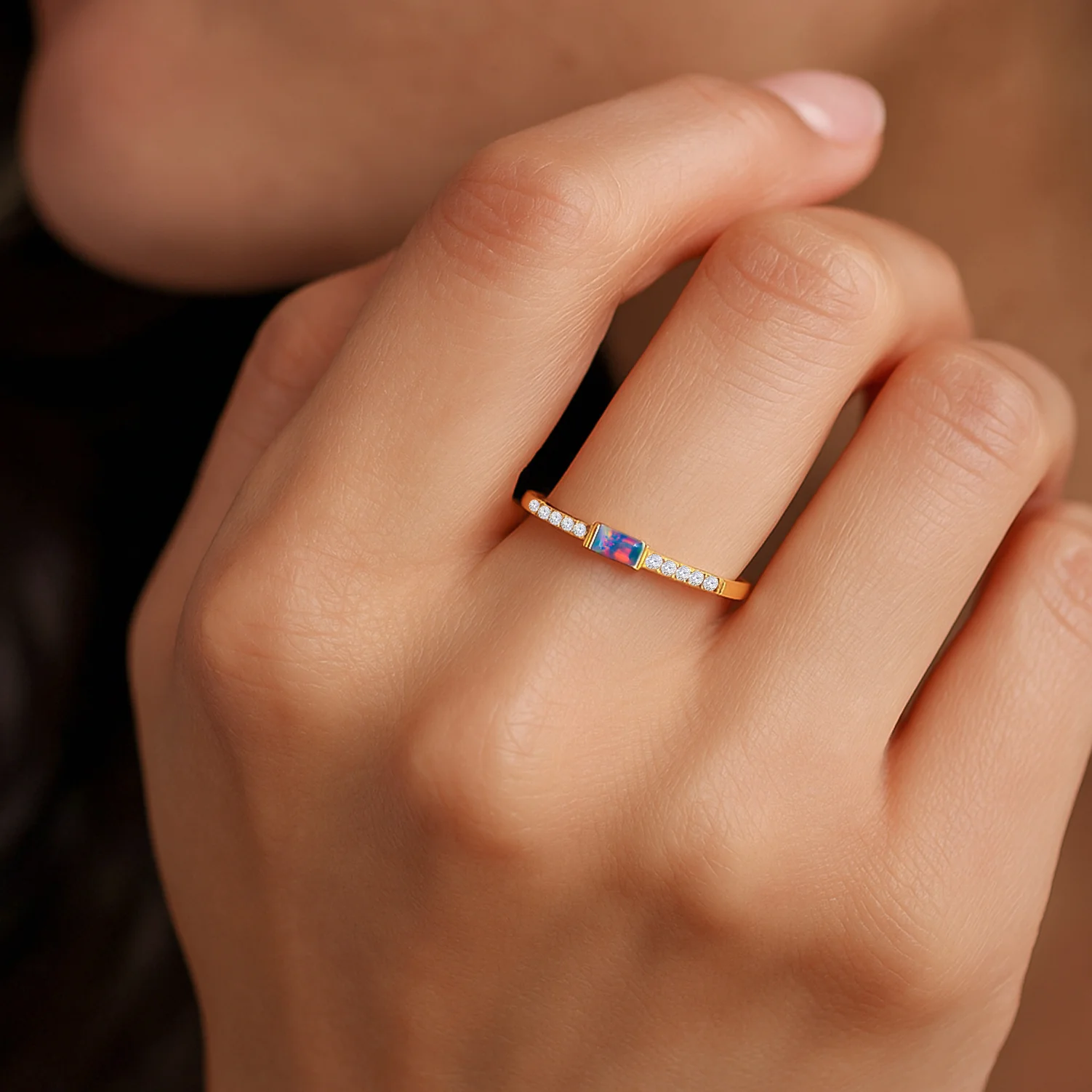 925 Sterling Silver Black Opal Baguette Multi Solitaire Ring with 4x2mm Stone 0.20ct - Image 9