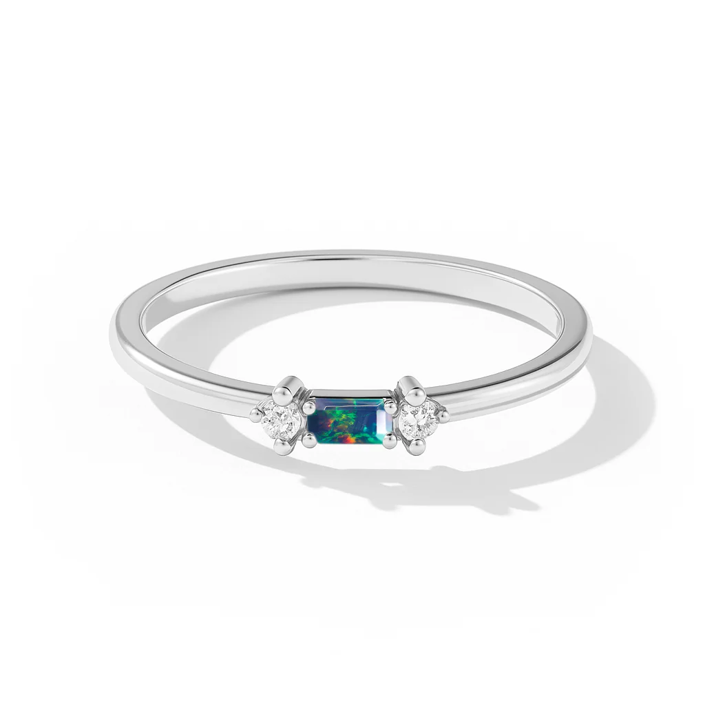 925 Sterling Silver Black Opal Baguette Two Solitaire Stone Ring with 4x2mm Stone 0.20ct