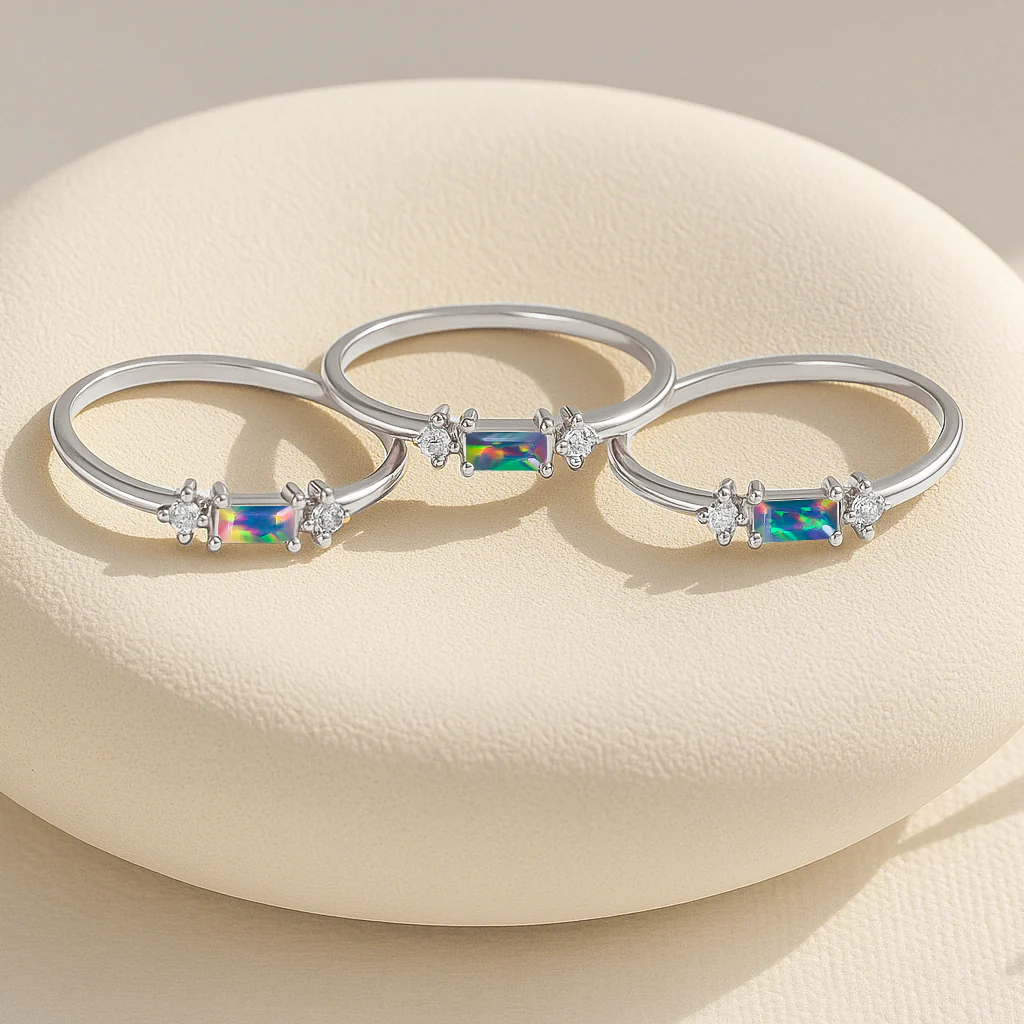 925 Sterling Silver Black Opal Baguette Two Solitaire Stone Ring with 4x2mm Stone 0.20ct - Image 3