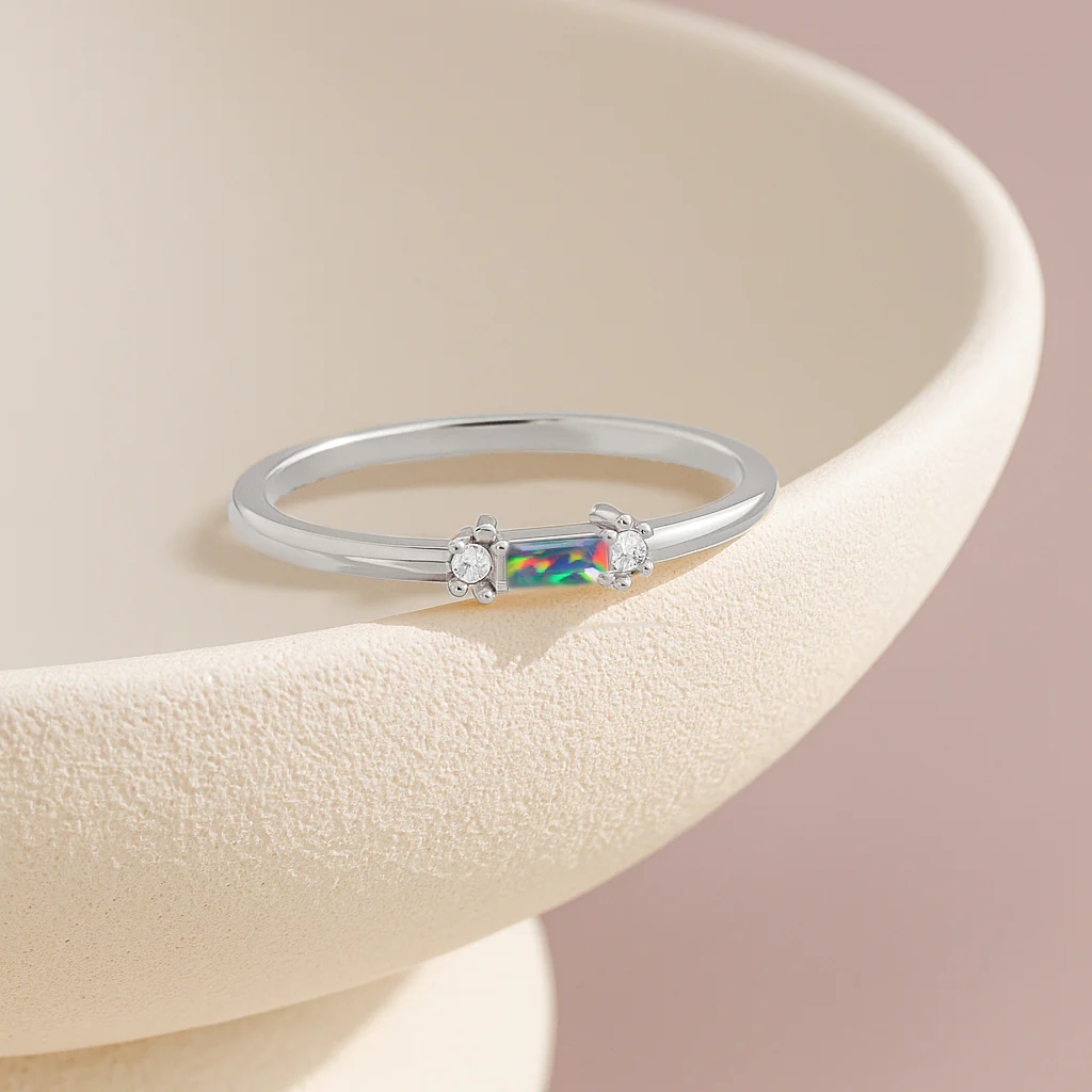 925 Sterling Silver Black Opal Baguette Two Solitaire Stone Ring with 4x2mm Stone 0.20ct - Image 4