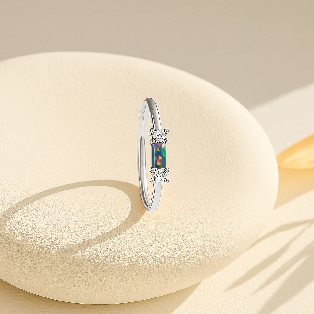 925 Sterling Silver Black Opal Baguette Two Solitaire Stone Ring with 4x2mm Stone 0.20ct - Image 5