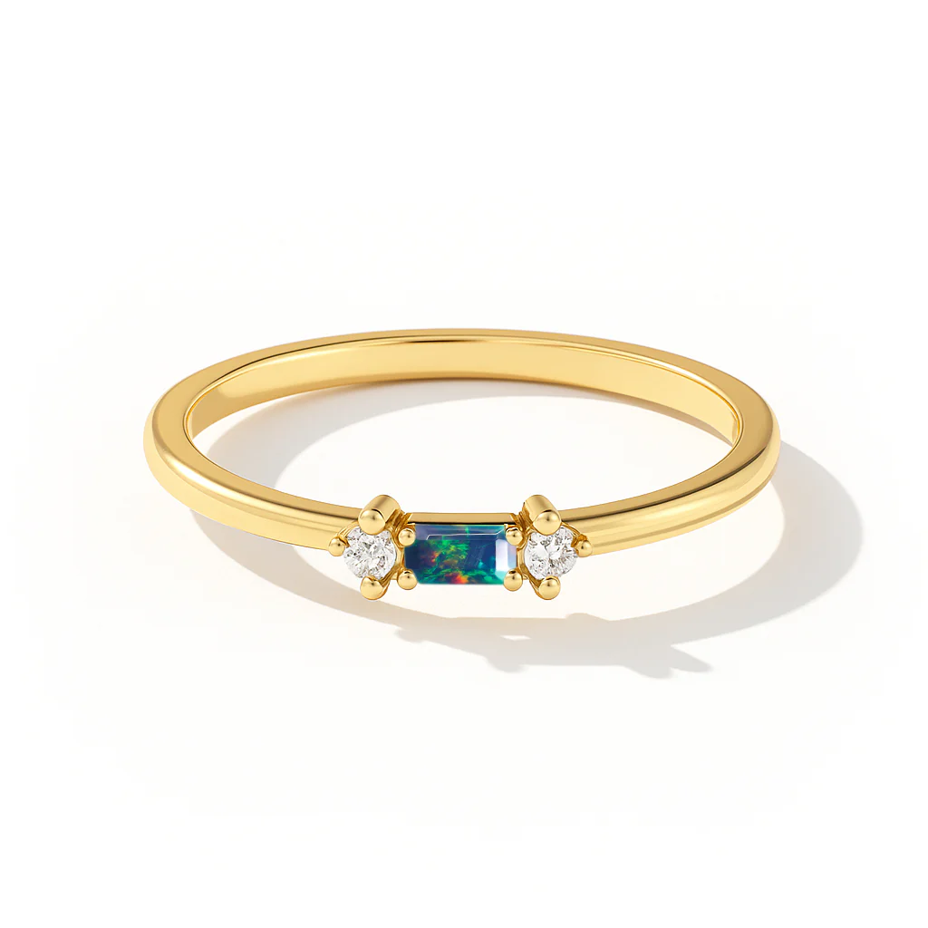 925 Sterling Silver Black Opal Baguette Two Solitaire Stone Ring with 4x2mm Stone 0.20ct - Image 7