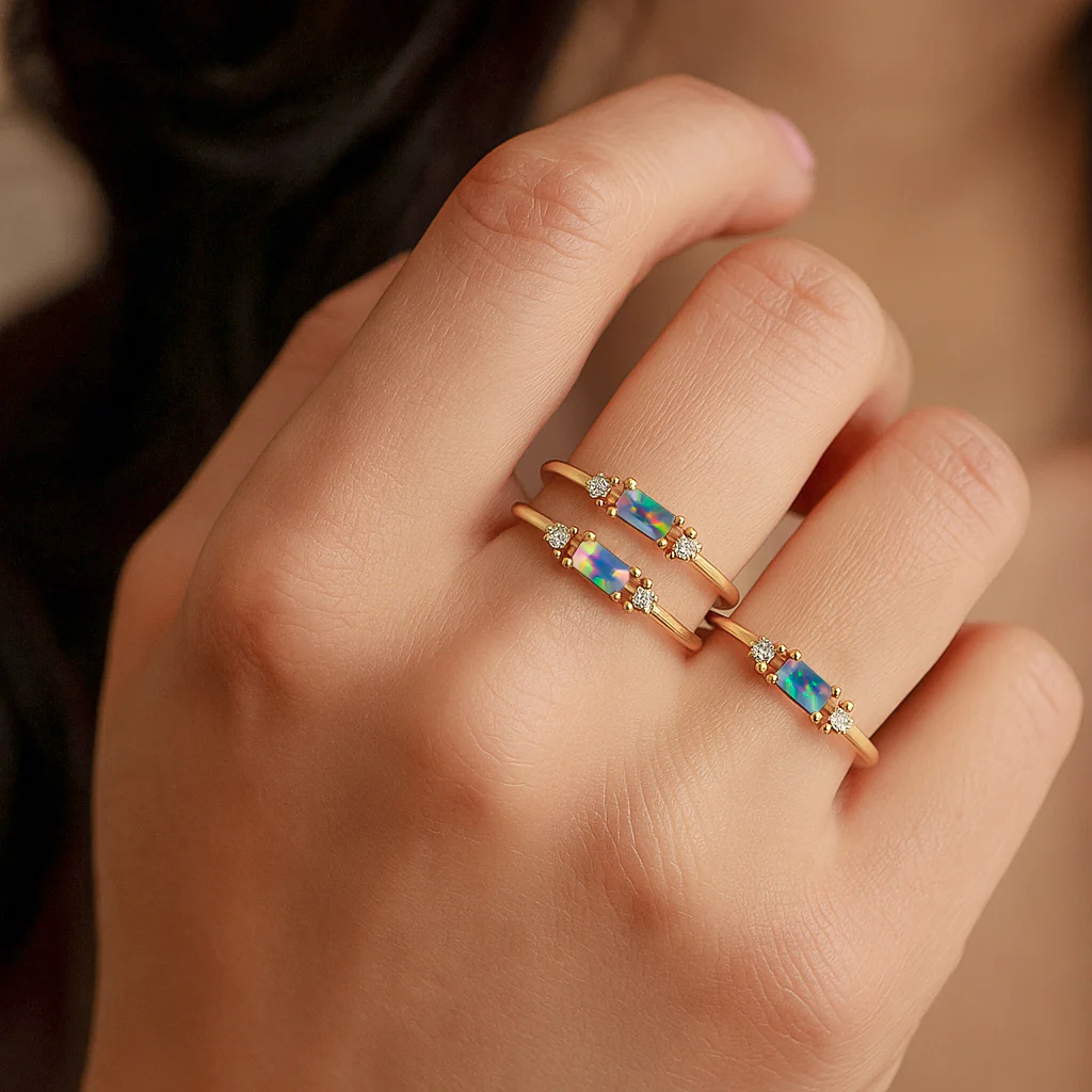 925 Sterling Silver Black Opal Baguette Two Solitaire Stone Ring with 4x2mm Stone 0.20ct - Image 9