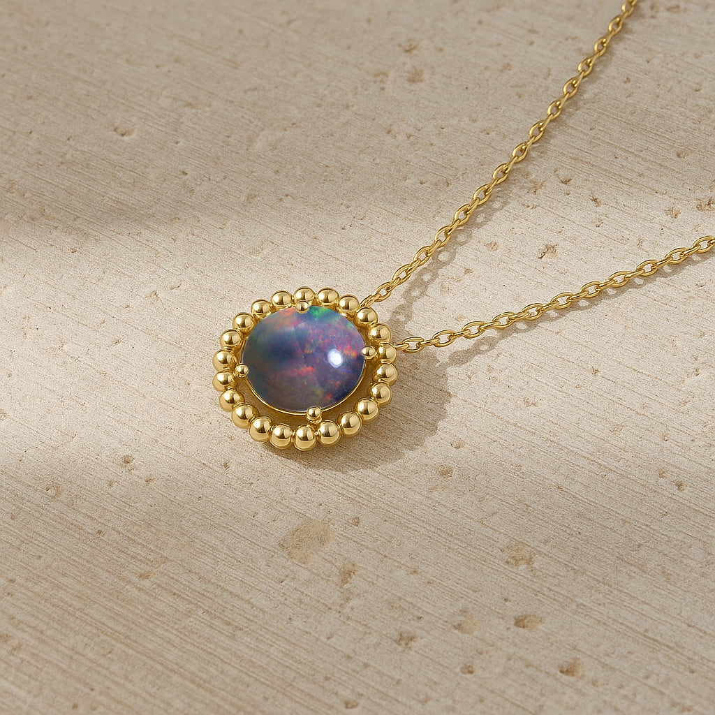 925 Sterling Silver Black Opal Solitaire Pendant Smooth 5mm Gem - Image 5