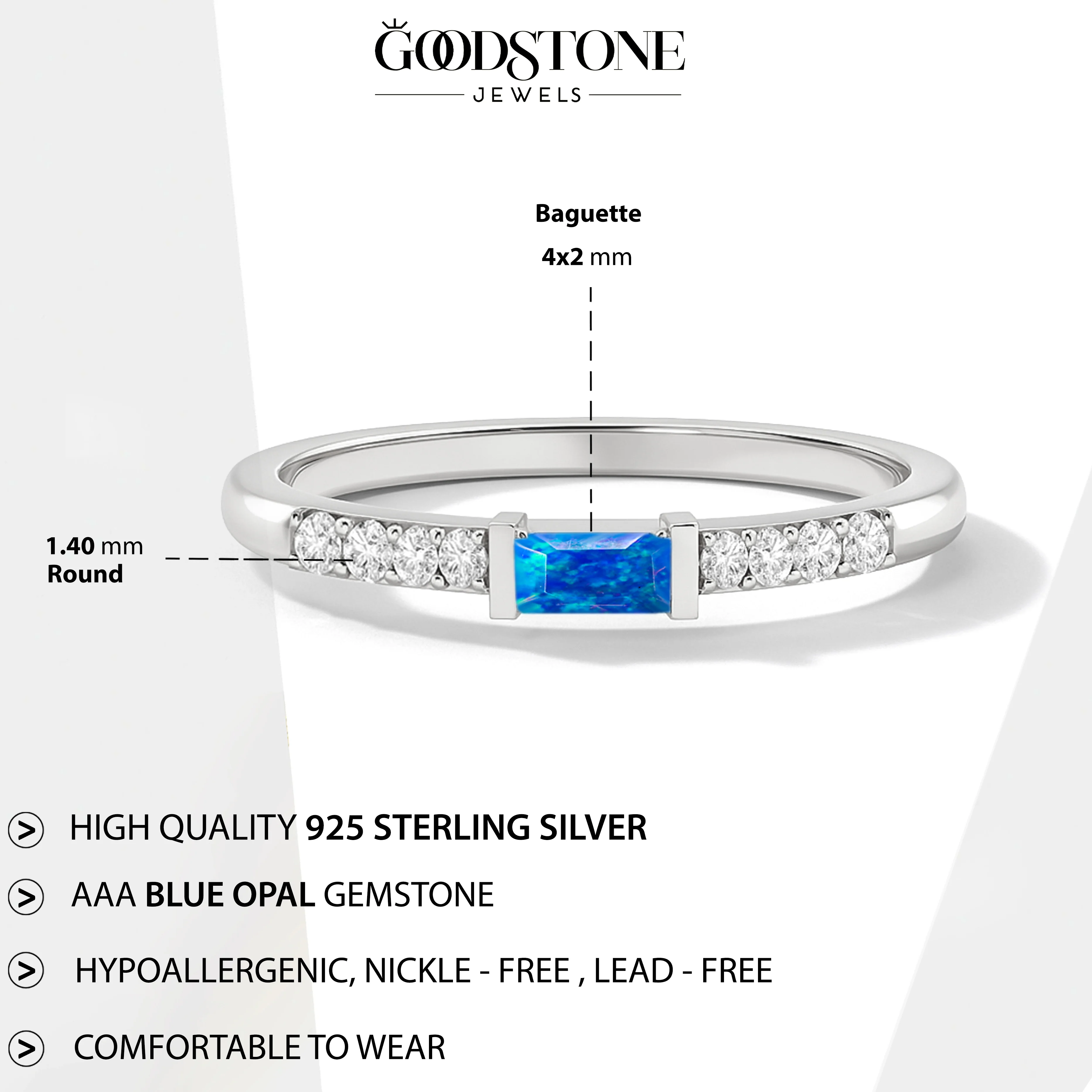 925 Sterling Silver Blue Opal Baguette Multi Solitaire Ring with 4x2mm Stone 0.20ct - Image 6