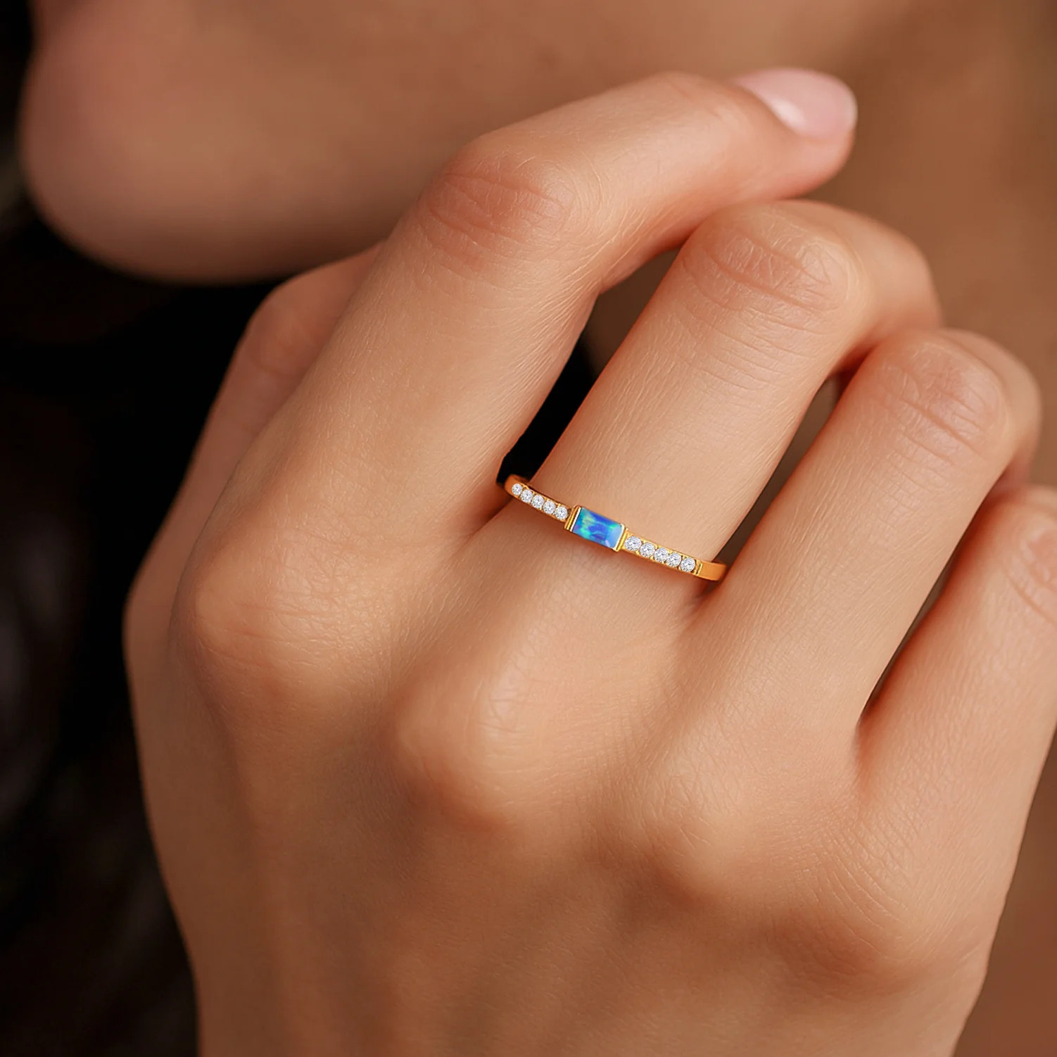 925 Sterling Silver Blue Opal Baguette Multi Solitaire Ring with 4x2mm Stone 0.20ct - Image 8