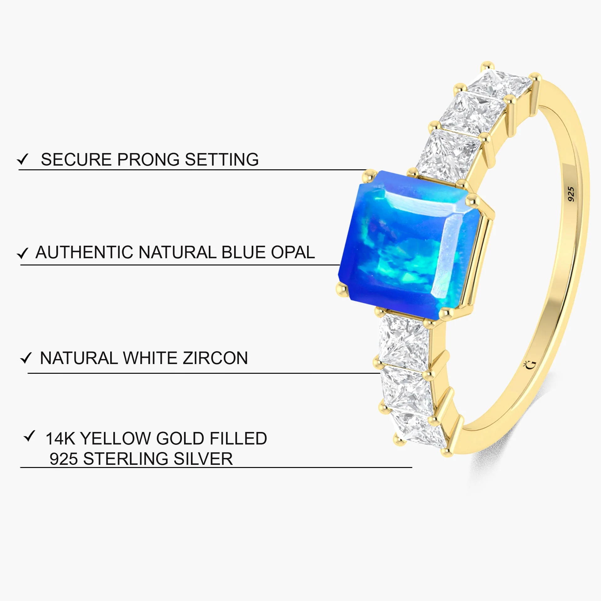 925 Sterling Silver Blue Opal Designer Ring with White Zircon - Image 5