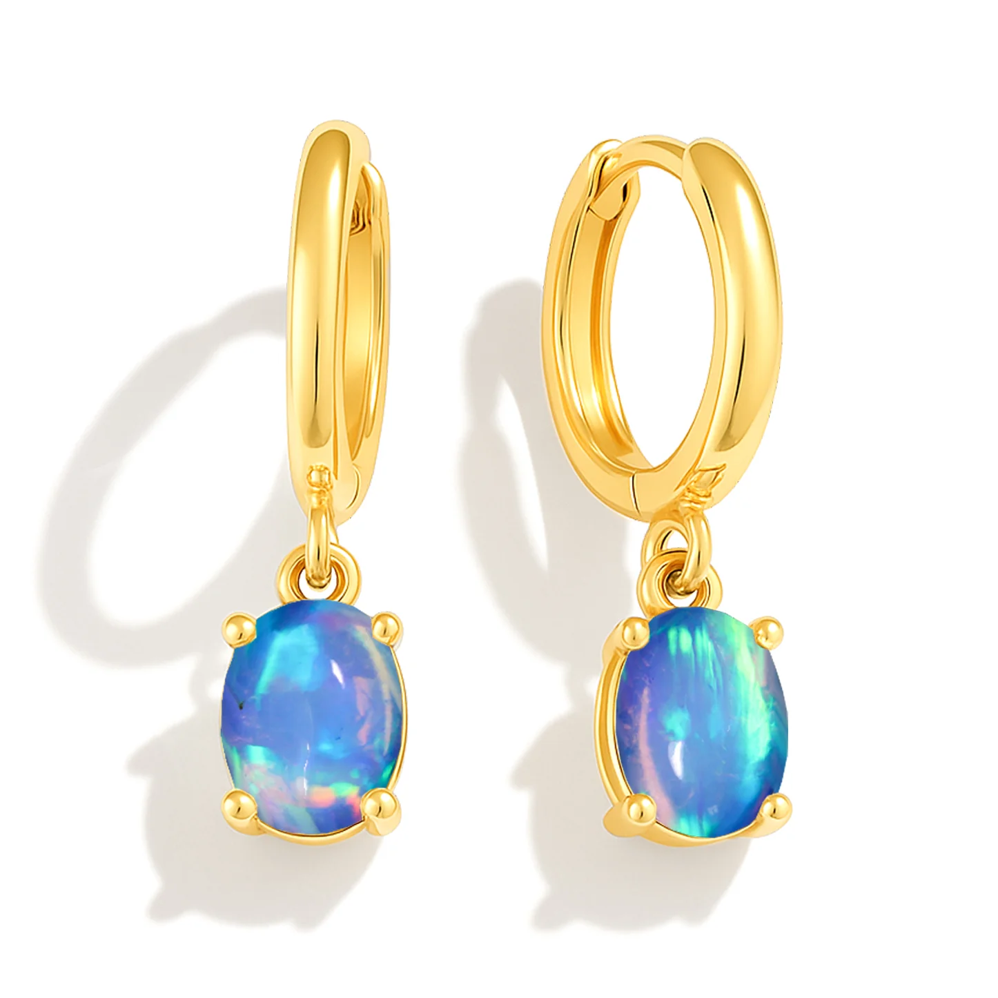 925 Sterling Silver Blue Opal Oval Drop Hoop Earrings Luxury 1.80 Ct - Image 8